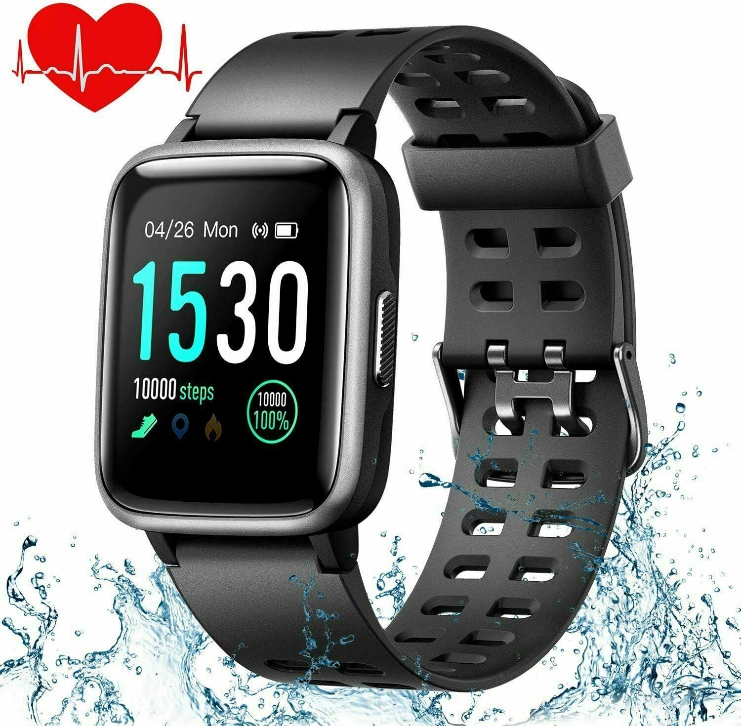 Sport Fitness Tracker Smartwatch Armband Pulsuhr Blutdruck Sportuhr IP68 SCHWARZ 