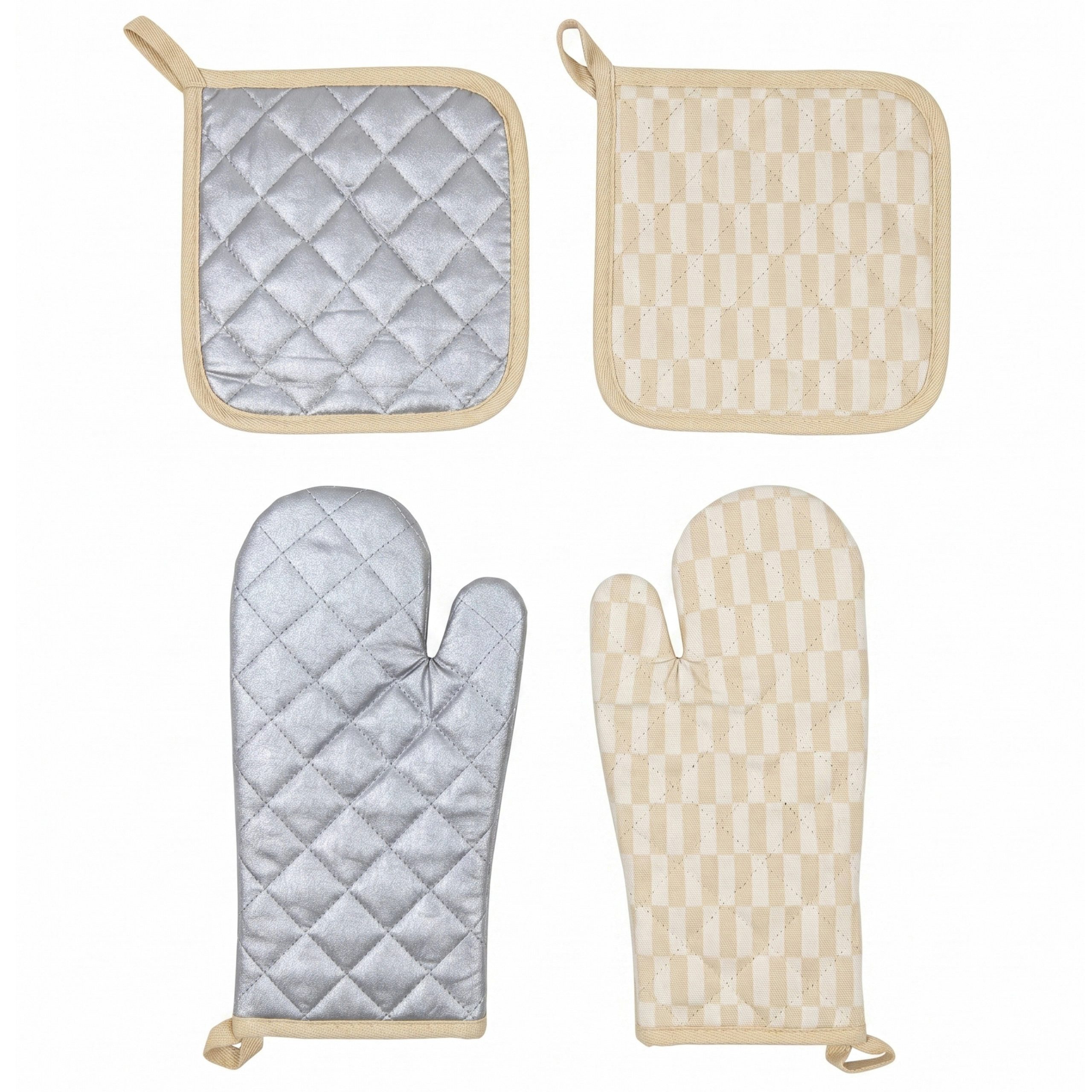 kamelshopping Topflappen 4-tlg. Set: 2 Ofenhandschuhe, 2 Topflappen, Obermaterial Baumwolle, Hochwertige Topfhandschuhe mit Aufhängeschlaufe, für Herd & Backofen