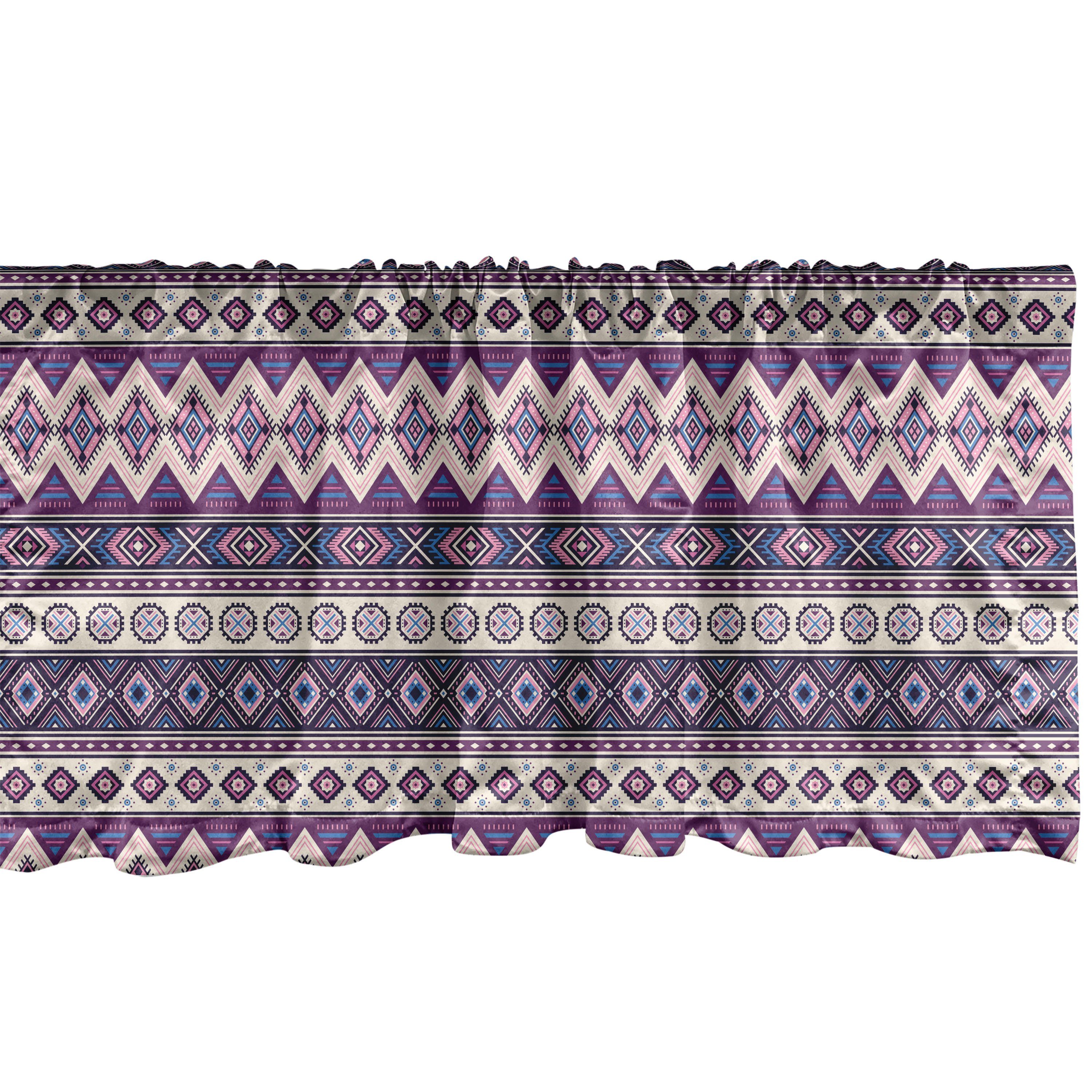 Scheibengardine Vorhang Volant für Küche Schlafzimmer Dekor mit Stangentasche, Abakuhaus, Microfaser, Aztekisch Lila Kunst Tribal Triangles
