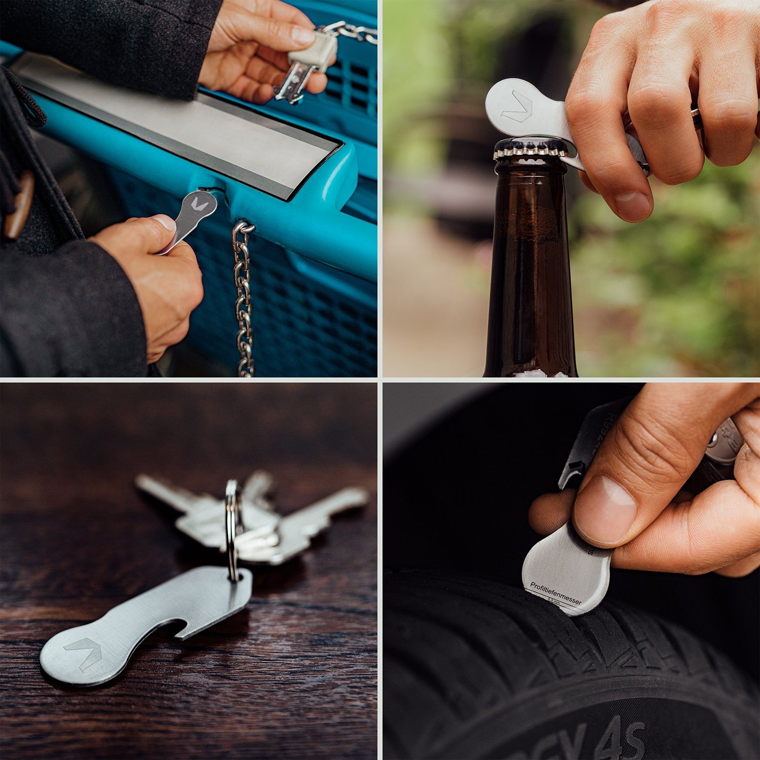 Platz Schlüsseltasche MAGATI Beige mit Schlüsselanhänger aus Einkaufswagenlöser, für 1-6 Schlüssel, Nero Occhio Leder