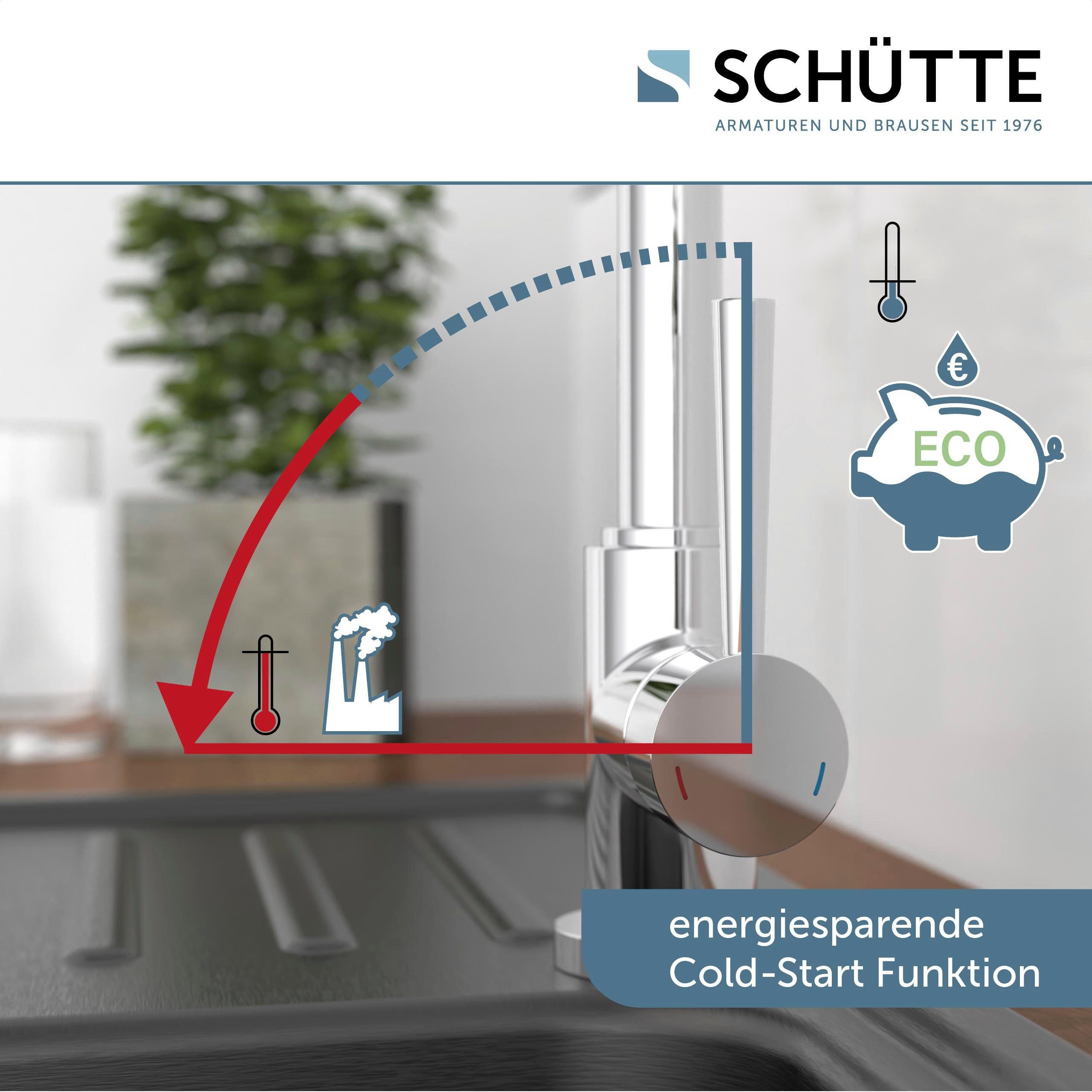 Schütte Spültischarmatur Hochdruck Cold-Start, 360° chrom energiesparender Mischbatterie, schwenkbare CORNWALL