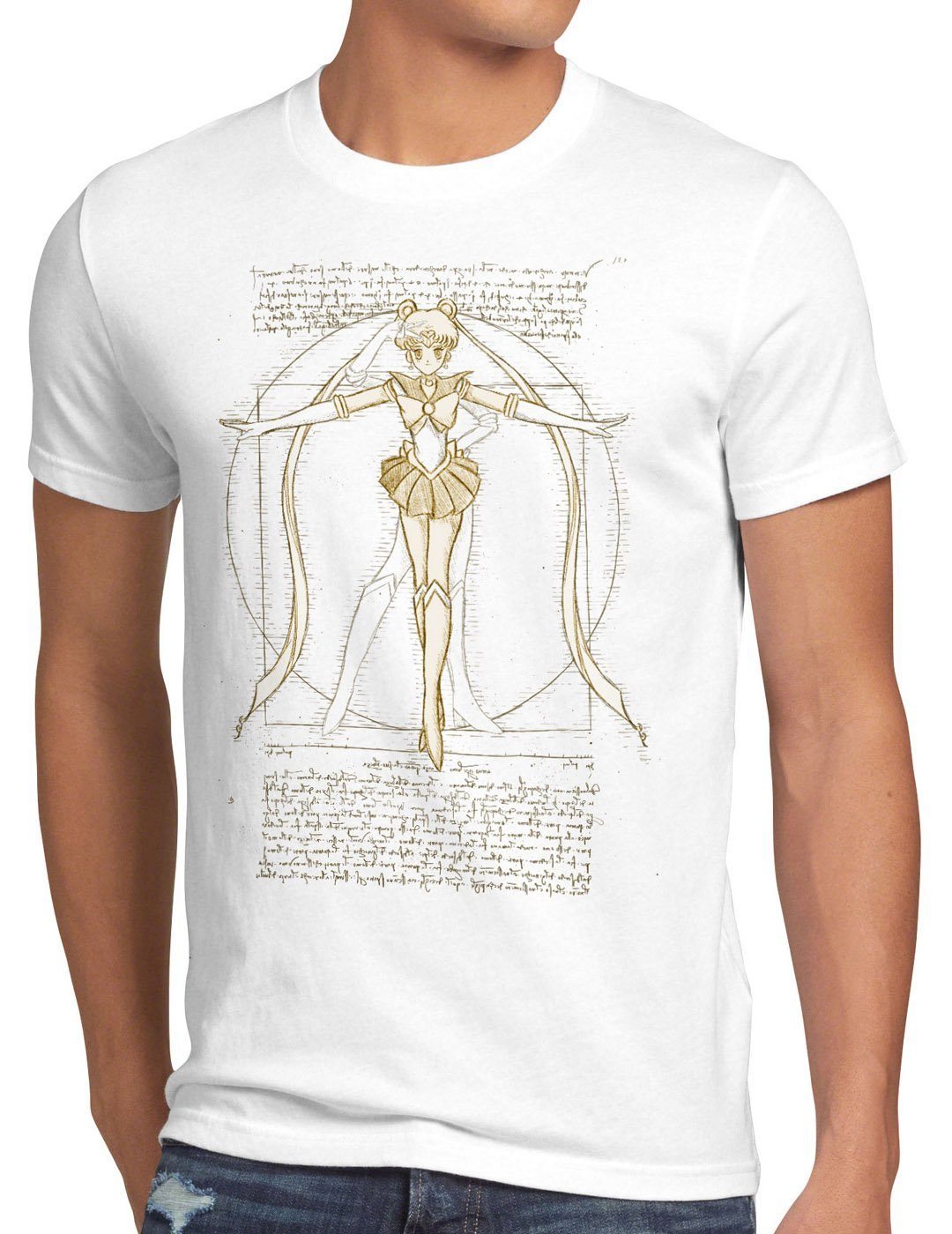 style3 Print-Shirt Herren T-Shirt Vitruvianische Bunny sailor mondstein luna moon anime weiß