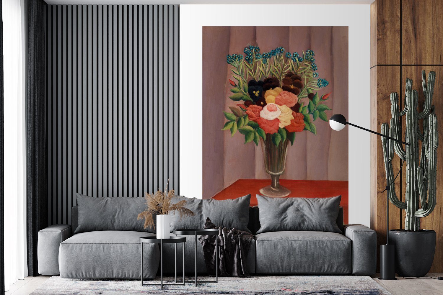 MuchoWow Fototapete Blumen - Pflanzen Tapete Matt, Alte Meister, Wohnzimmer, (4 Montagefertig Vintage bedruckt, - - Wandtapete Vinyl - für St), Rousseau