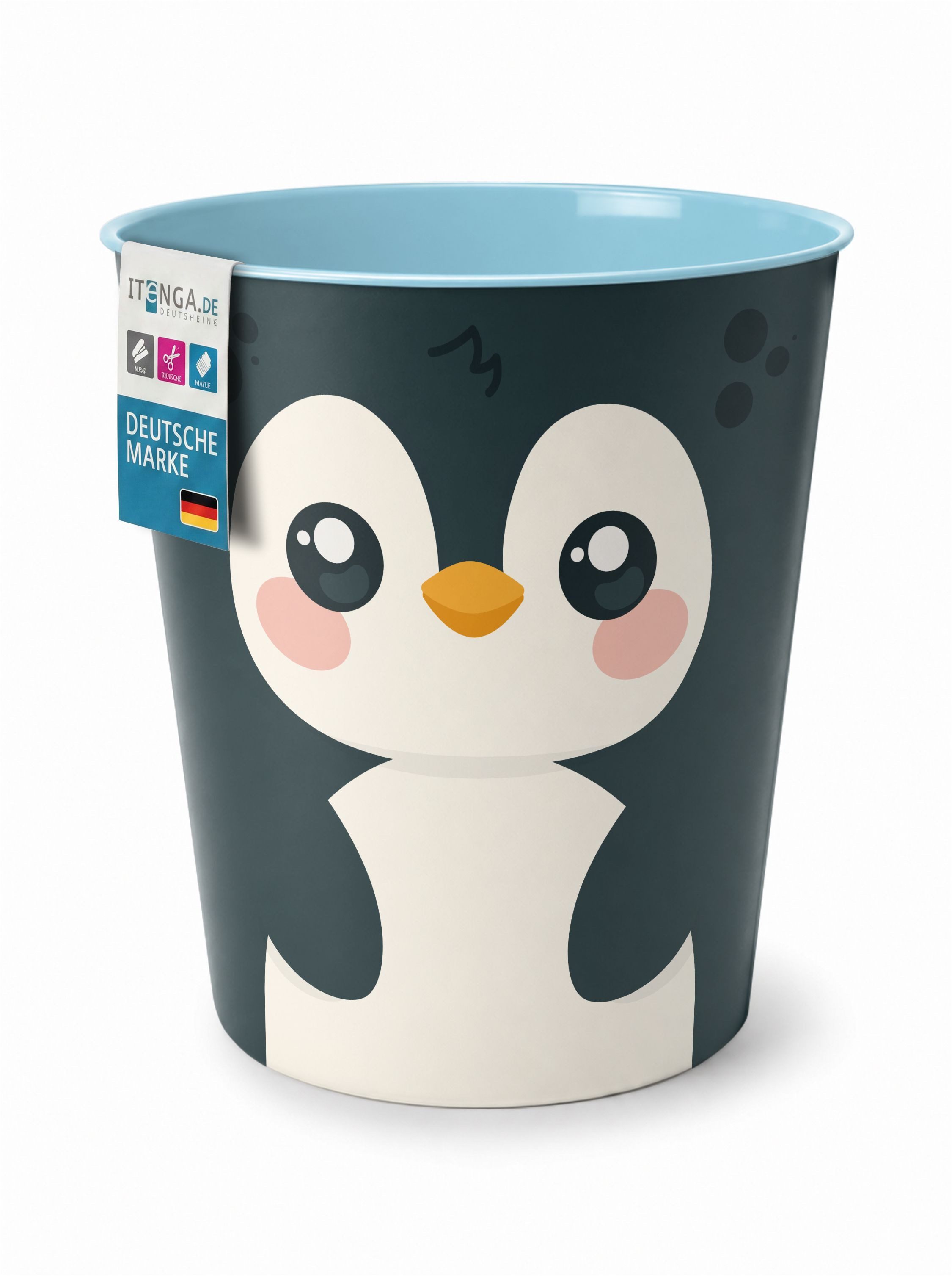 itenga Papierkorb itenga Papierkorb Tiermotiv - PINGUIN - Kawaii Design - ca 11 Liter – Bild 2 von 5