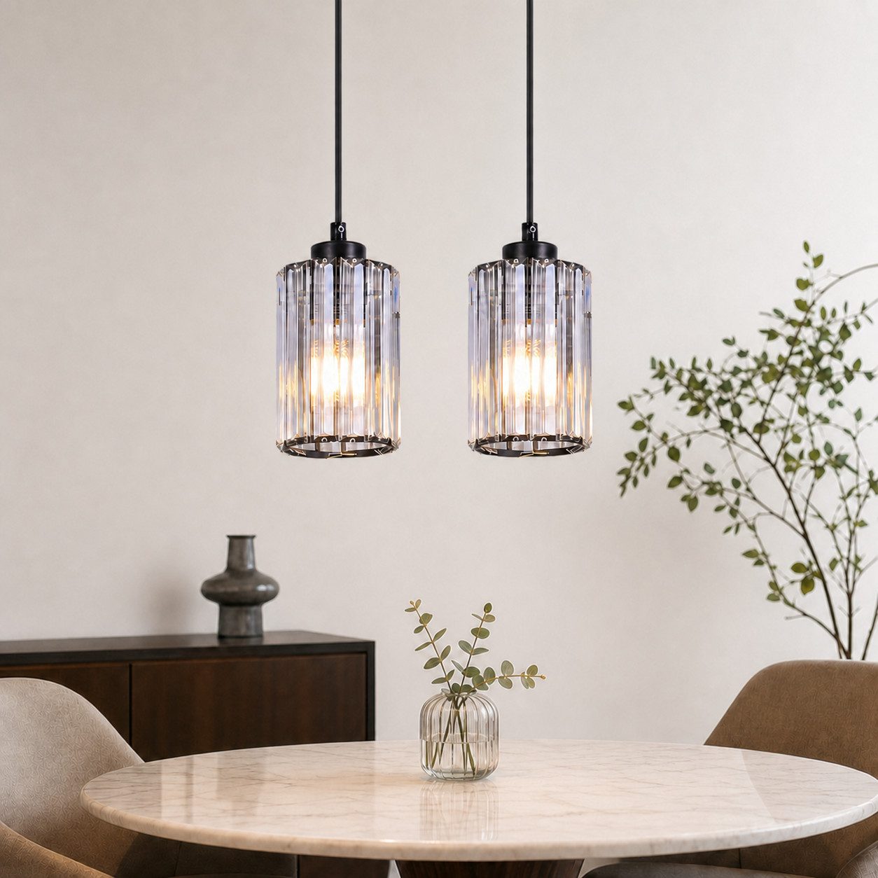 Nettlife Pendelleuchte Kristallglas 1flammig höhenverstellbare Esstischlampe im modernen E27, ohne Leuchtmittel, geeignet für Esstisch Wohnzimmer und Küche