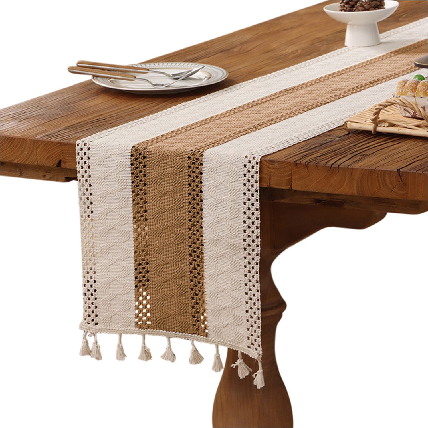 Refttenw Tischläufer Tischläufer mit Quastenbesatz,Boho-Makramee-Tischläufe günstig online kaufen