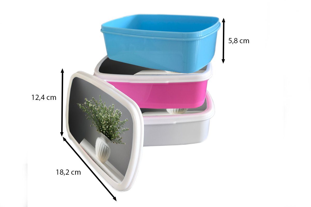 Brotdose, für Blumen, (2-tlg), und Lunchbox Kunststoff, weiß MuchoWow Erwachsene, Vase - Jungs Mädchen Kinder Stilleben und - Brotbox für