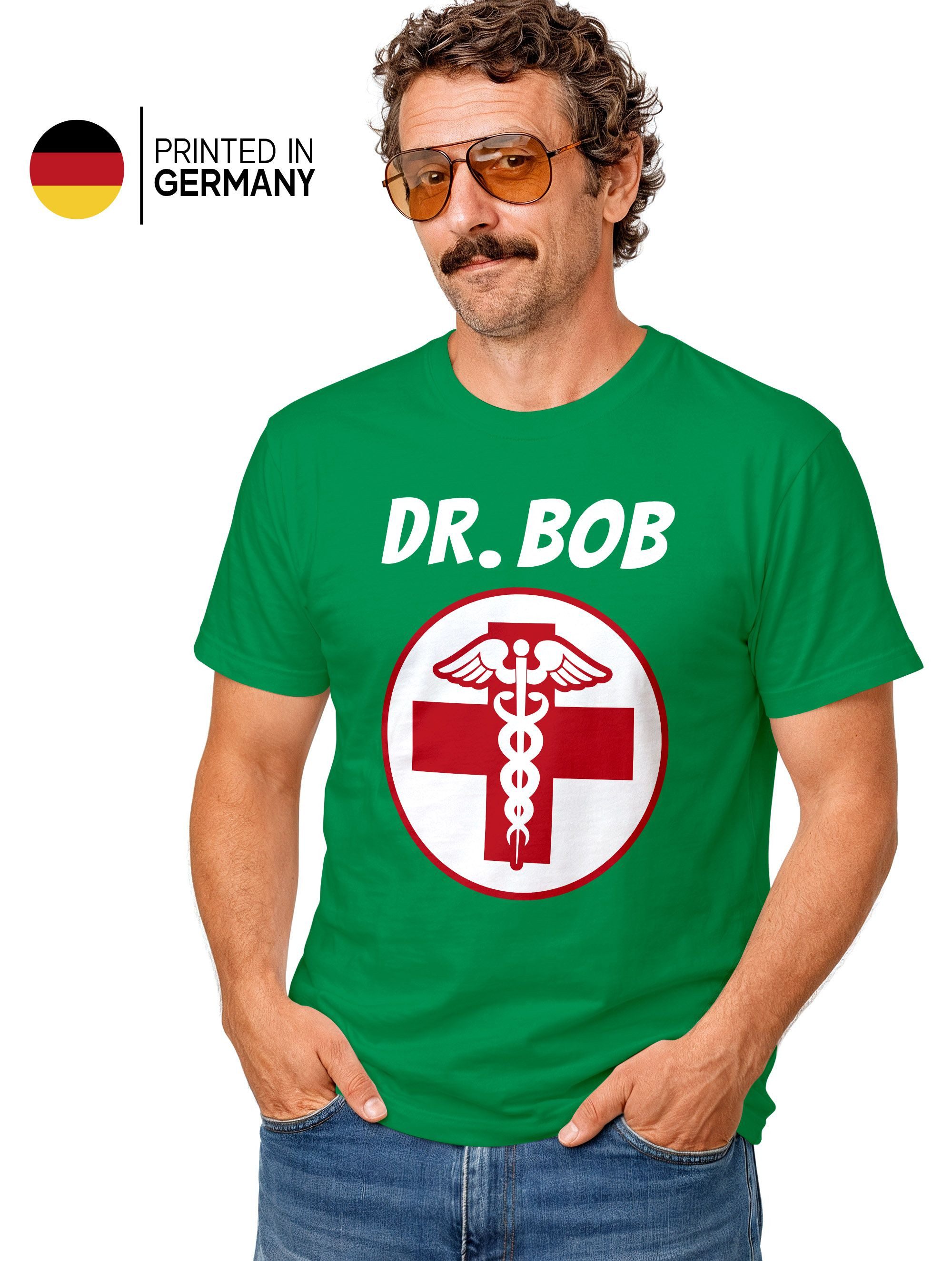 MoonWorks Print-Shirt Herren T-Shirt Fasching Karneval Arzt Dr Bob Kostüm Faschingskostüme mit Print