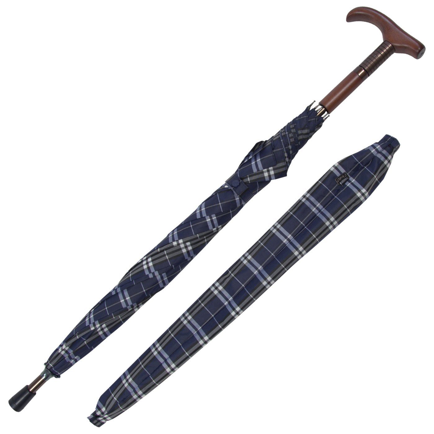 iX-brella Stockregenschirm Stützschirm mit Holzgriff - höhenverstellbar, sehr stabil, im klassischen Design