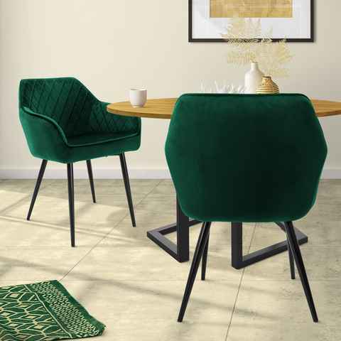 ML-DESIGN Stuhl Esszimmerstühle Set mit Armlehne & Rückenlehne Polsterstuhl Stuhl (2 St), 2er Set Küchenstühle Dunkelgrün 60x63x80cm aus Samt