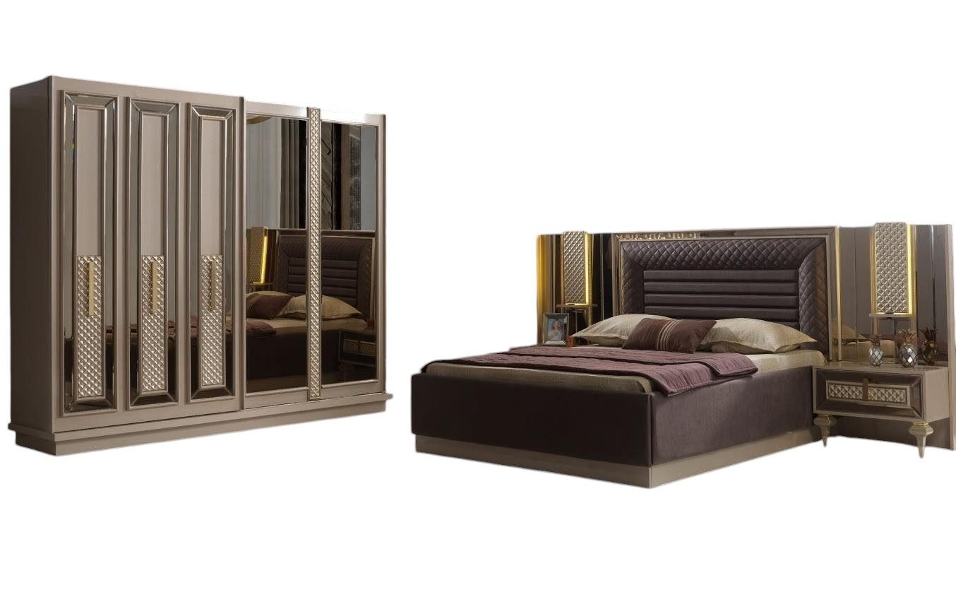 Schlafzimmer-Set Komplette Schlafzimmermöbel Doppelbett Bett Nachttische Beige