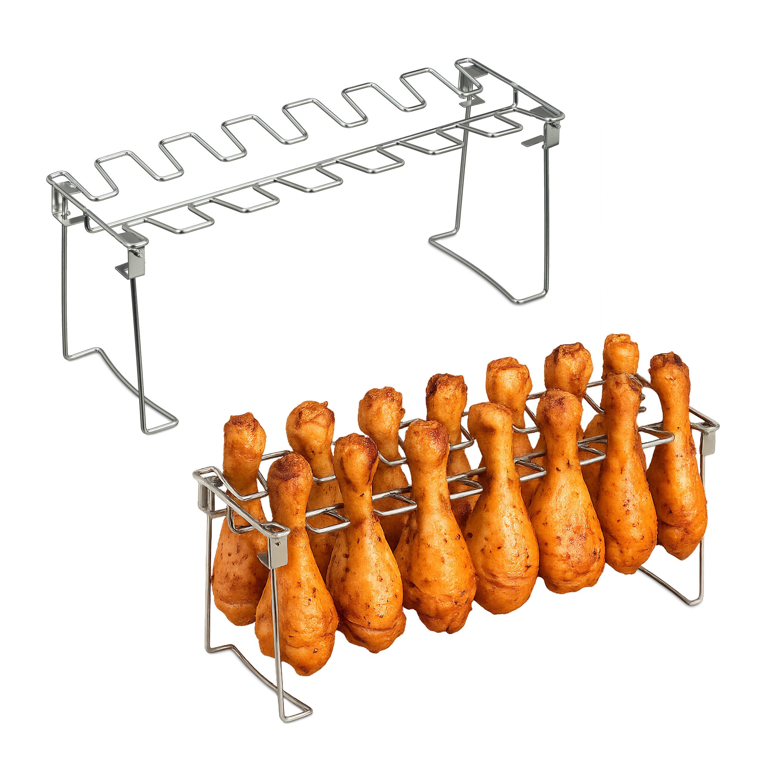 relaxdays Grillguthalter Hähnchenschenkelhalter 2er Set, Edelstahl
