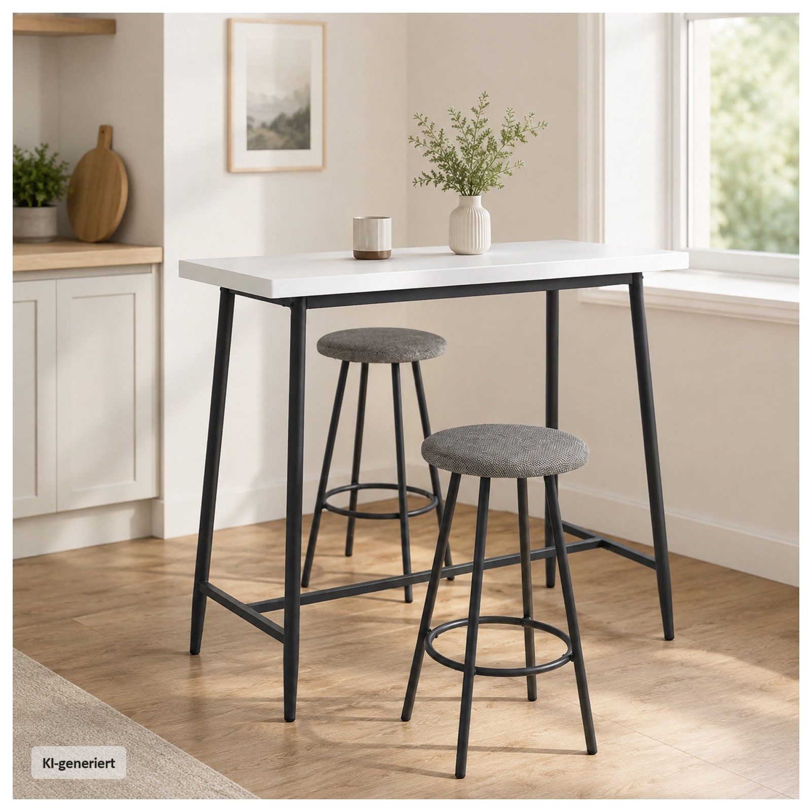 HTI-Living Bargruppe Bartisch mit 2 Hockern Erik Weiß, (Set, 3-tlg., 1 Bartisch, 2 Barhocker), 3-teilige Bargruppe für Küche, Esszimmer und Partyraum