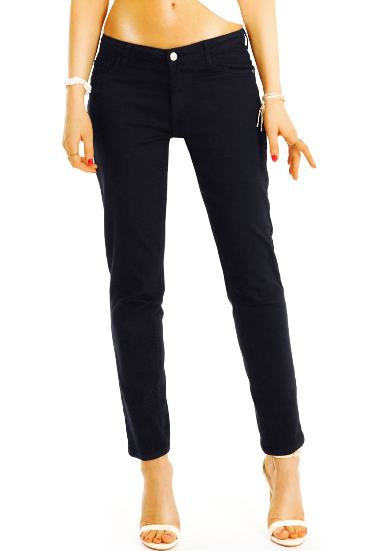 be styled 5-Pocket-Hose Hüftige Röhrenhose schwarze Hüfthose Skinnyjeans - Damen - j52L-1 in Unifarben