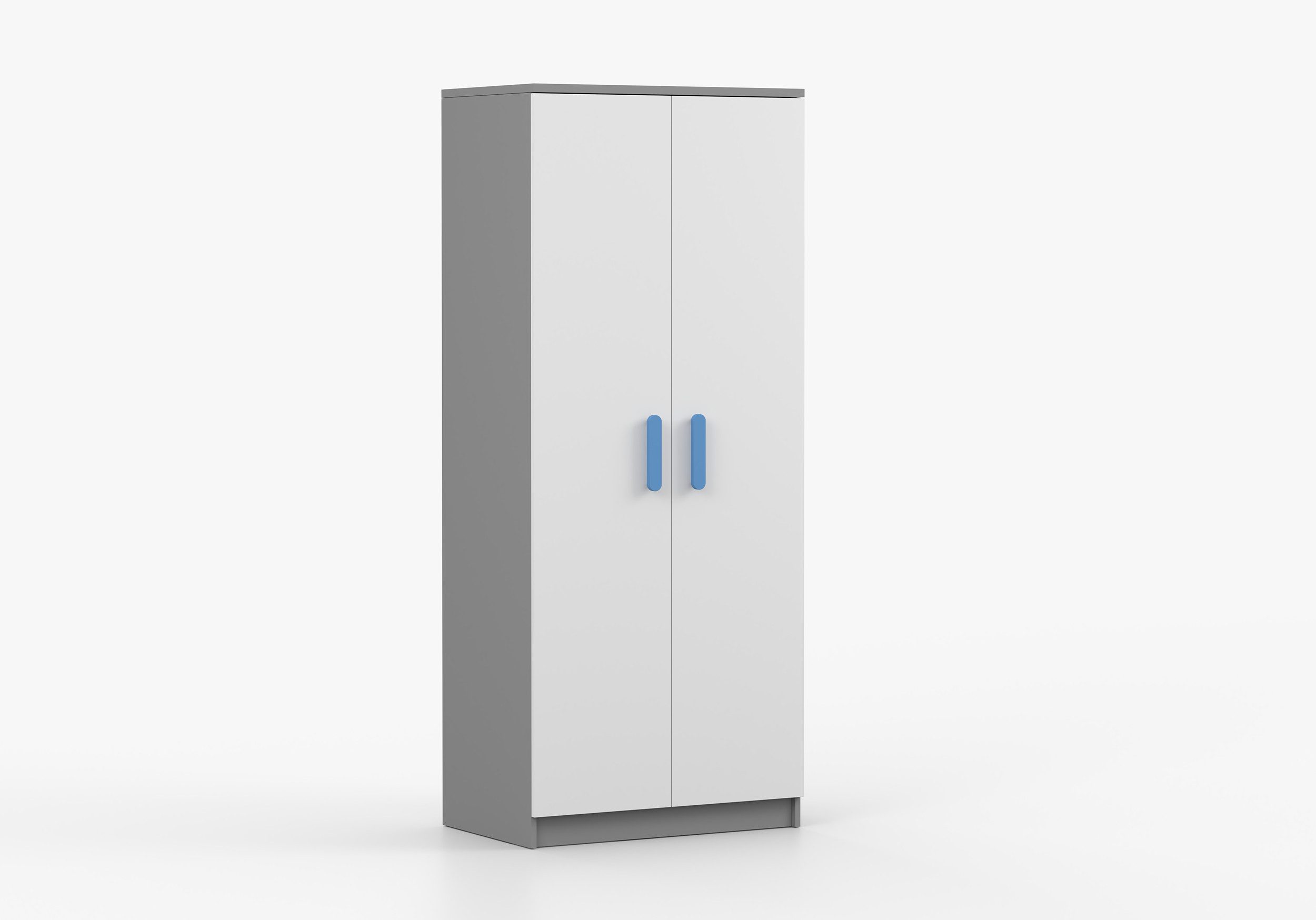 imoebel24 Drehtürenschrank JONAS II 06 80 cm - Grau / Weiss - Blau Griffe