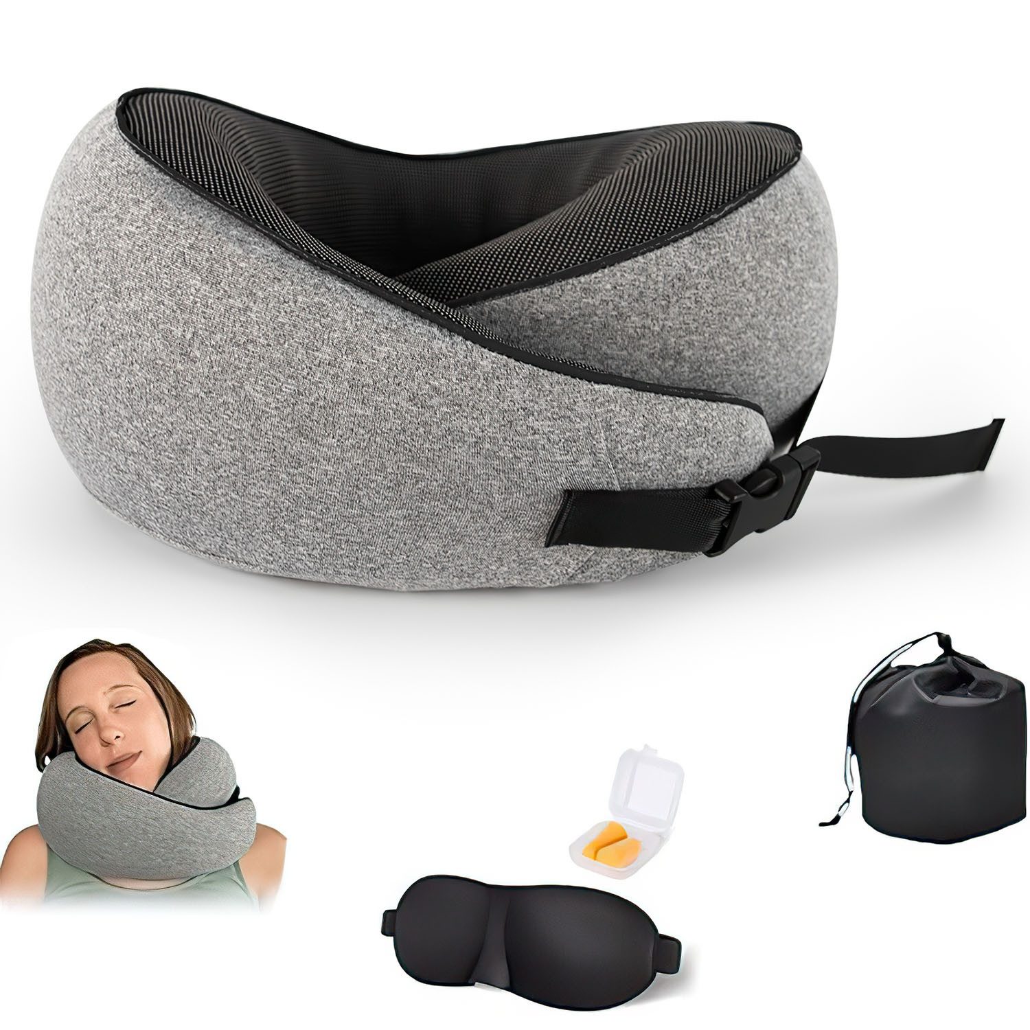 Nackenkissen 3 in 1 Nackenkissen Flugzeug Reisekissen 100% Memory Foam