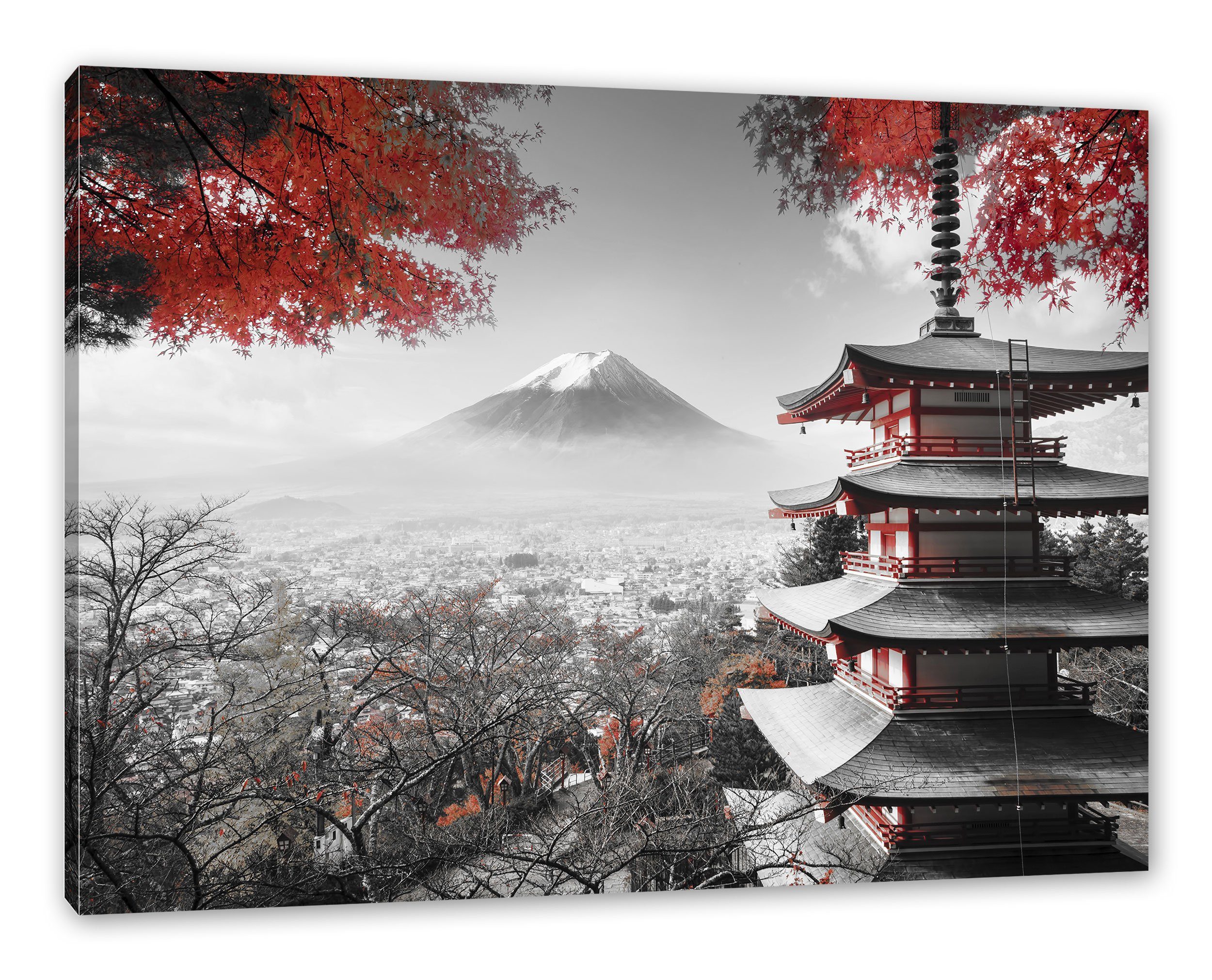 Pixxprint Leinwandbild Japanischer Tempel im Herbst, Japanischer Tempel im Herbst (1 St), Leinwandbild fertig bespannt, inkl. Zackenaufhänger