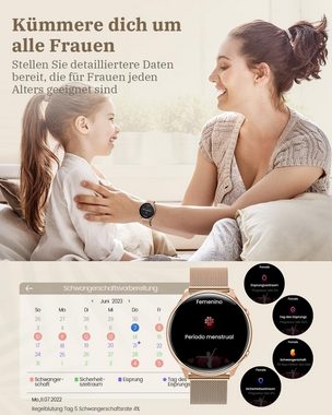 RUXINGX Fur Damen mit Telefonfunktion, Touchscreen, Fitness Tracker Smartwatch (1,39 Zoll, Android / iOS), mit 120 Sport SpO2 Pulsuhr Schlafmonitor Menstruationszyklus