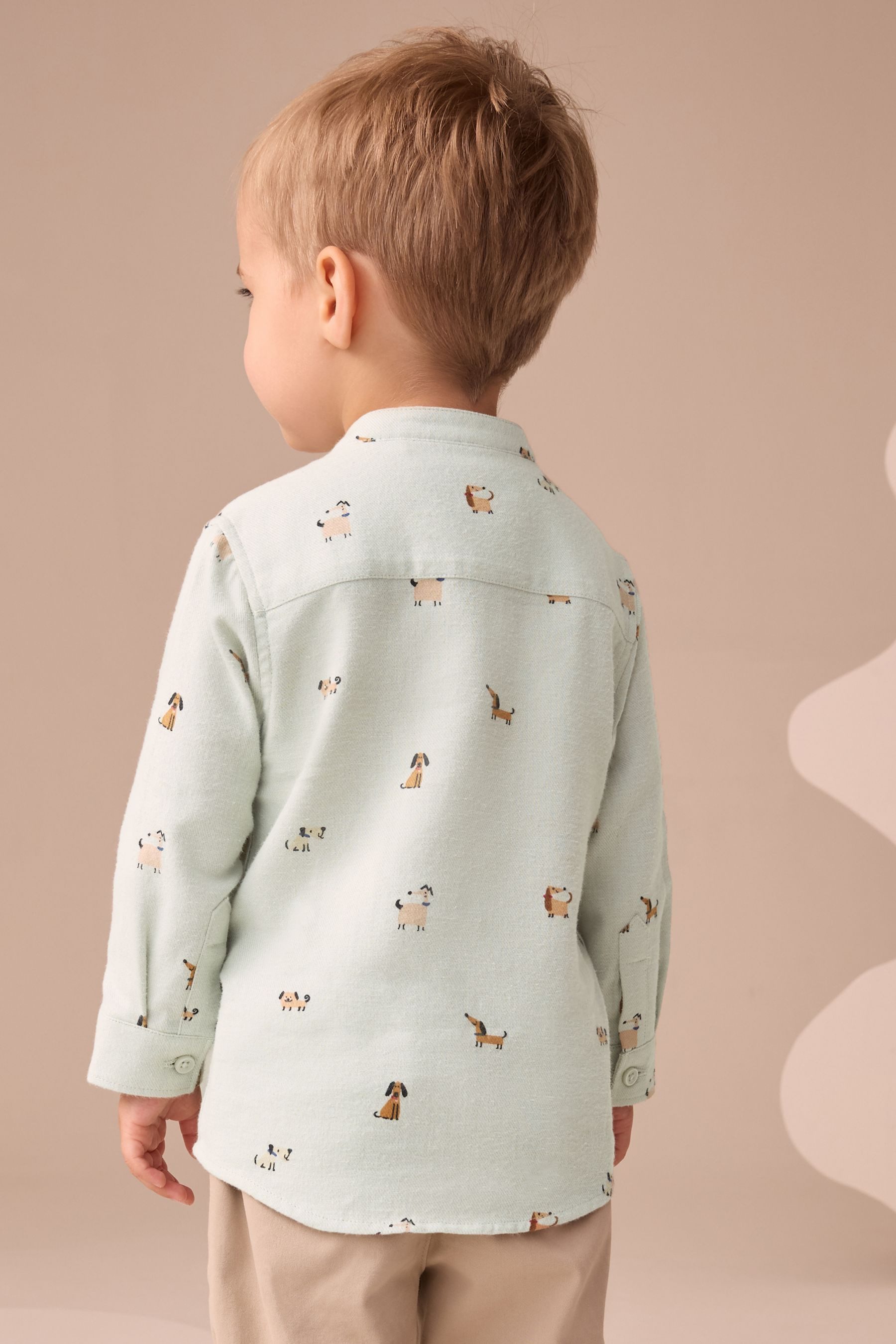 Next Langarmhemd Langarmshirt mit Stehkragen und Figurenmuster (1-tlg)