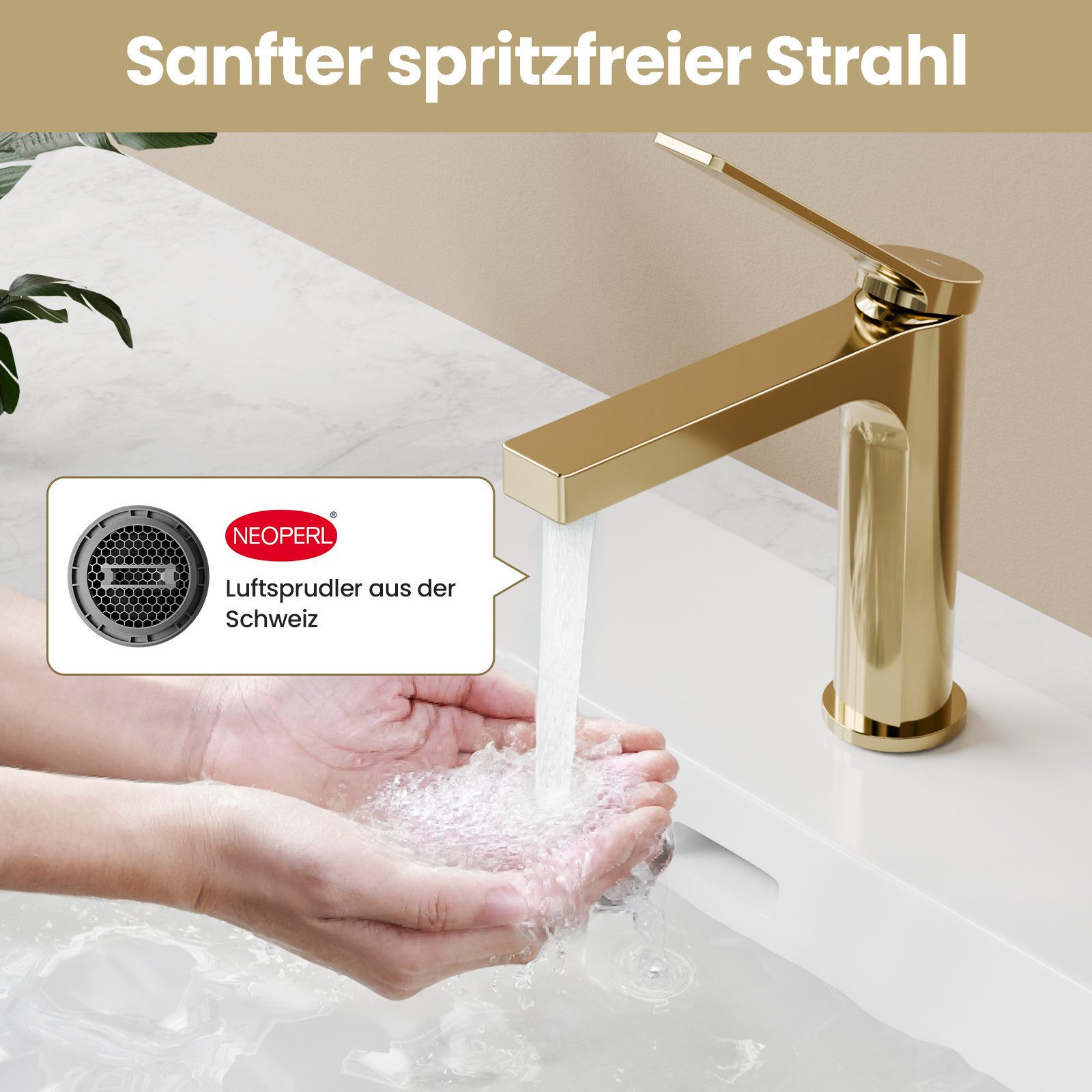 Thumbnail - EMKE Waschtischarmatur Badezimmer Mischbatterien Einhebel Wasserhahn für Aufsatzbecken Kupfer (Mischbatterie) Höhe 12,5 ...