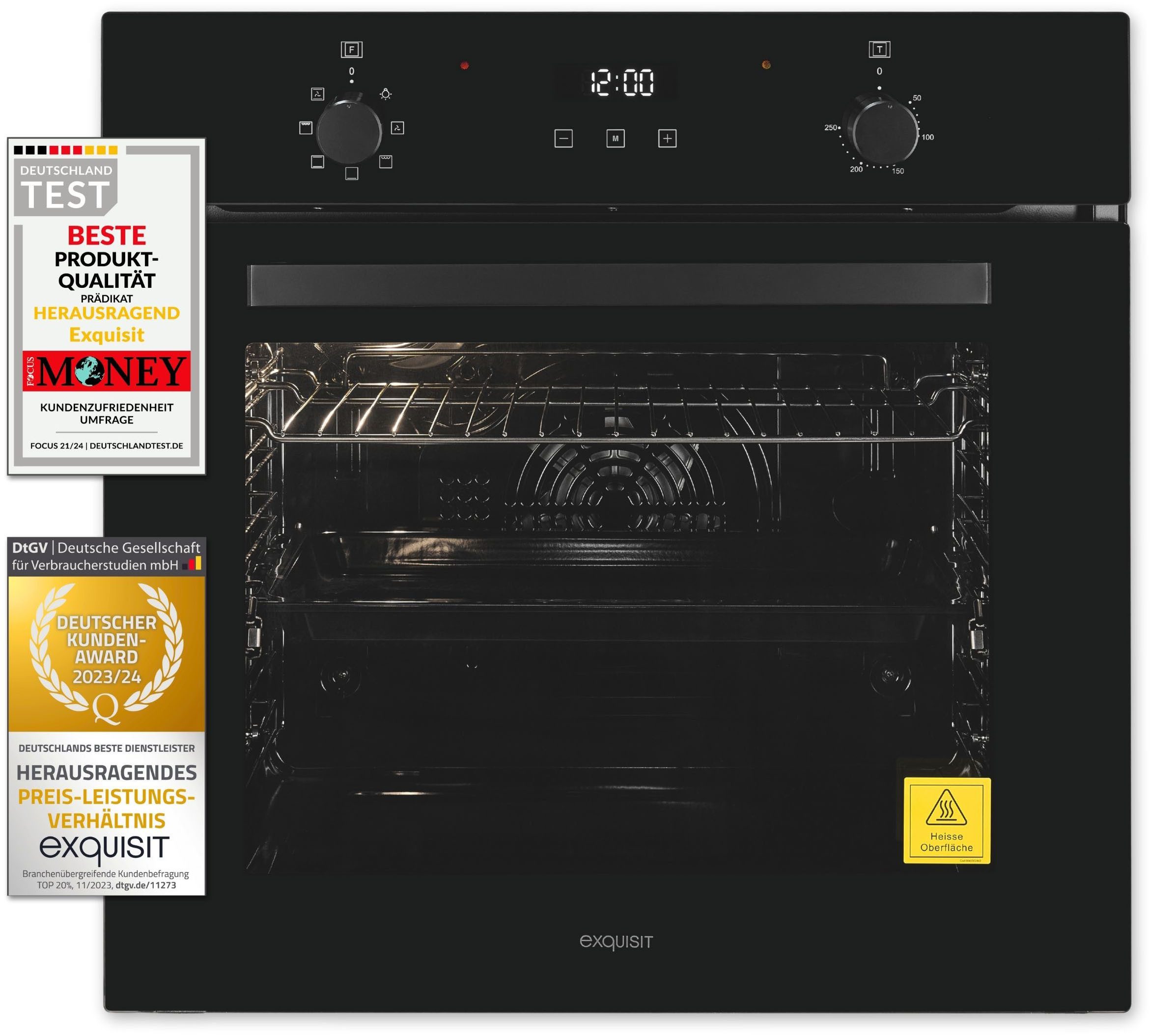 exquisit Einbaubackofen EBE278-U-020 schwarz, mit Teleskopauszug nachrüstbar, Perfekt für den Alltag – einfach backen, grillen & Aufläufe genießen!