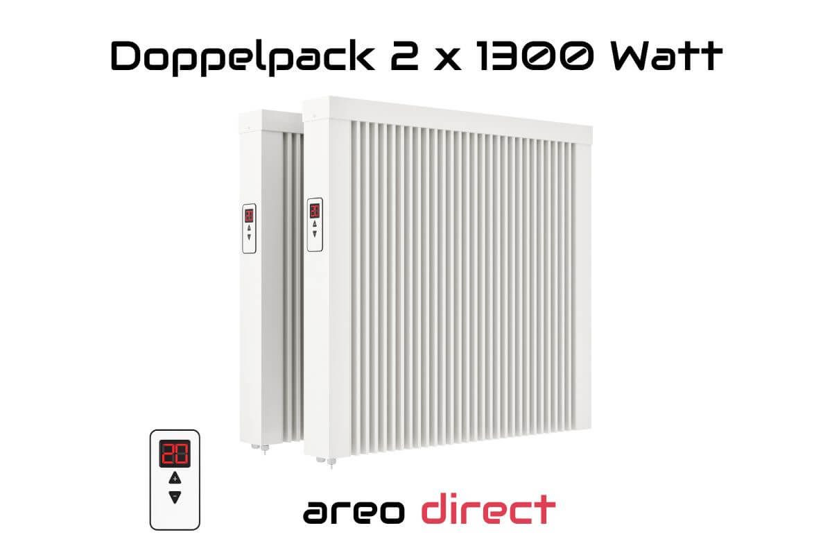 eVARMO Elektro-Heizkörper Paketset Flächenspeicherheizung areo direct 1300, Digitales Thermostat mit 2 Knöpfen