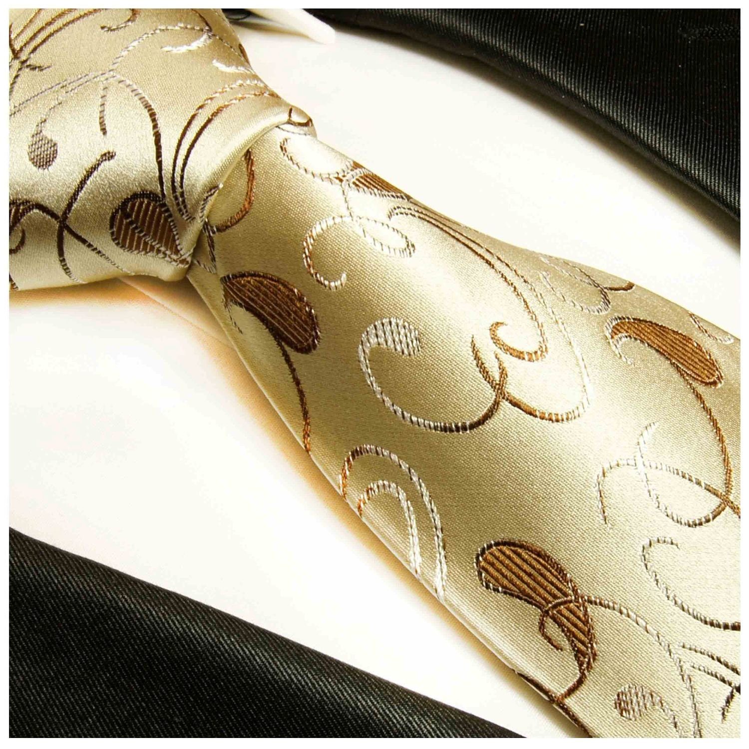 gold paisley braun brokat Malone 915 100% Seide Paul Elegante Herren Krawatte (8cm), Seidenkrawatte Breit Schlips