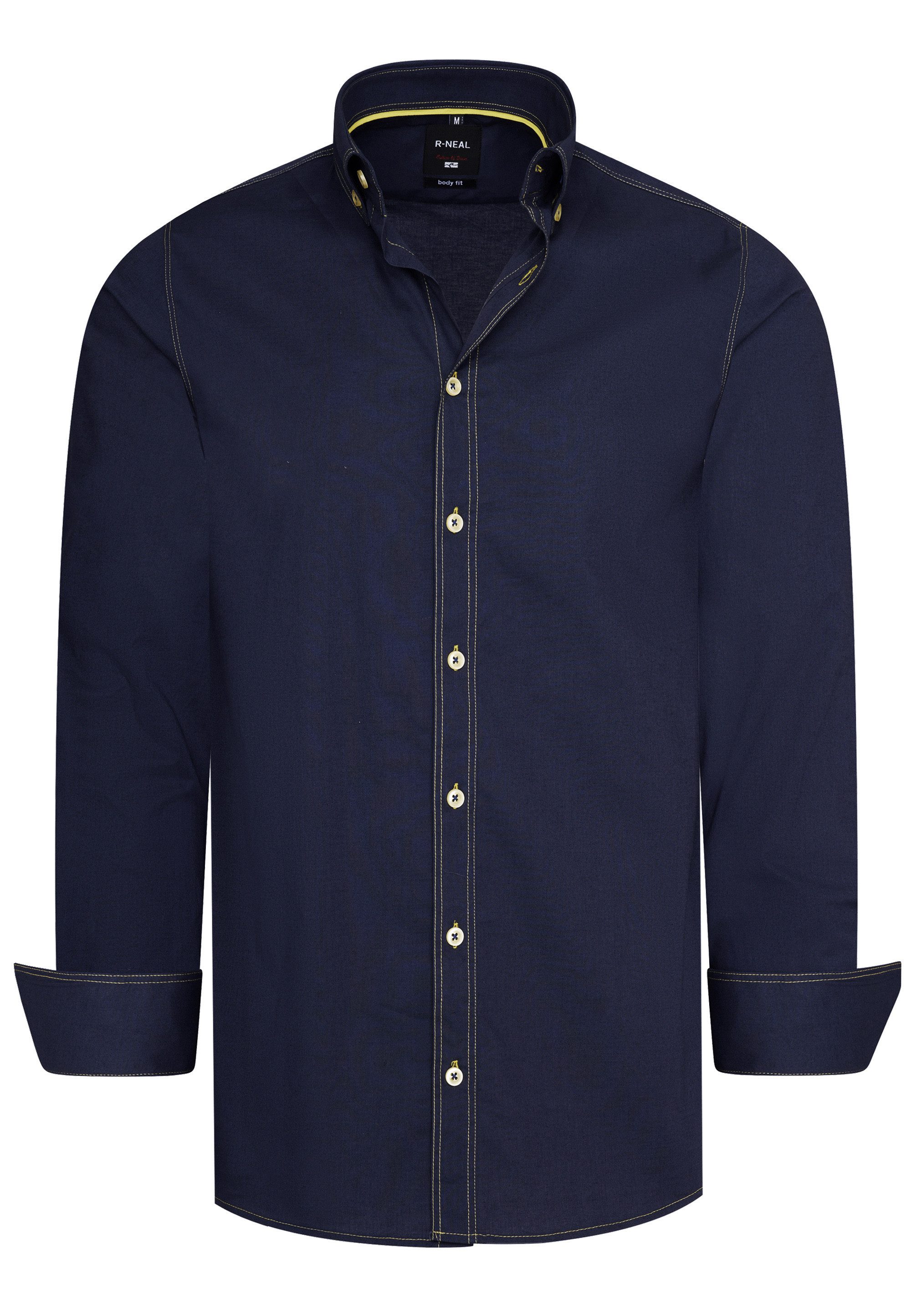 R-NEAL Businesshemd Herren Hemd mit Kontrastnaht Businesshemd Cotton-Stretch Body-Fit