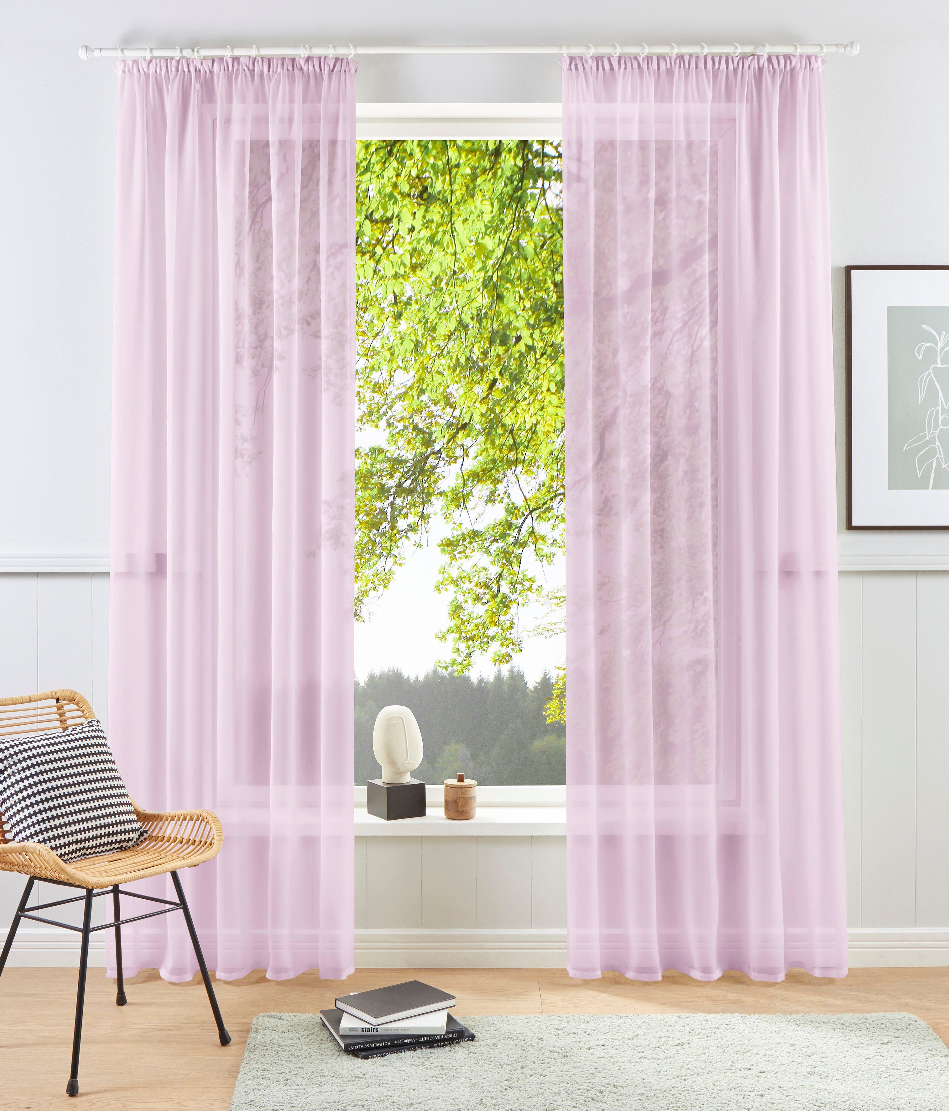 my home Gardine XANA mit Ösen, Kräuselband oder Schlaufen, Kräuselband (1 St), halbtransparent, Voile, Bestseller, einfarbig, 1 bzw. 2 Schals, pflegeleicht, Schal