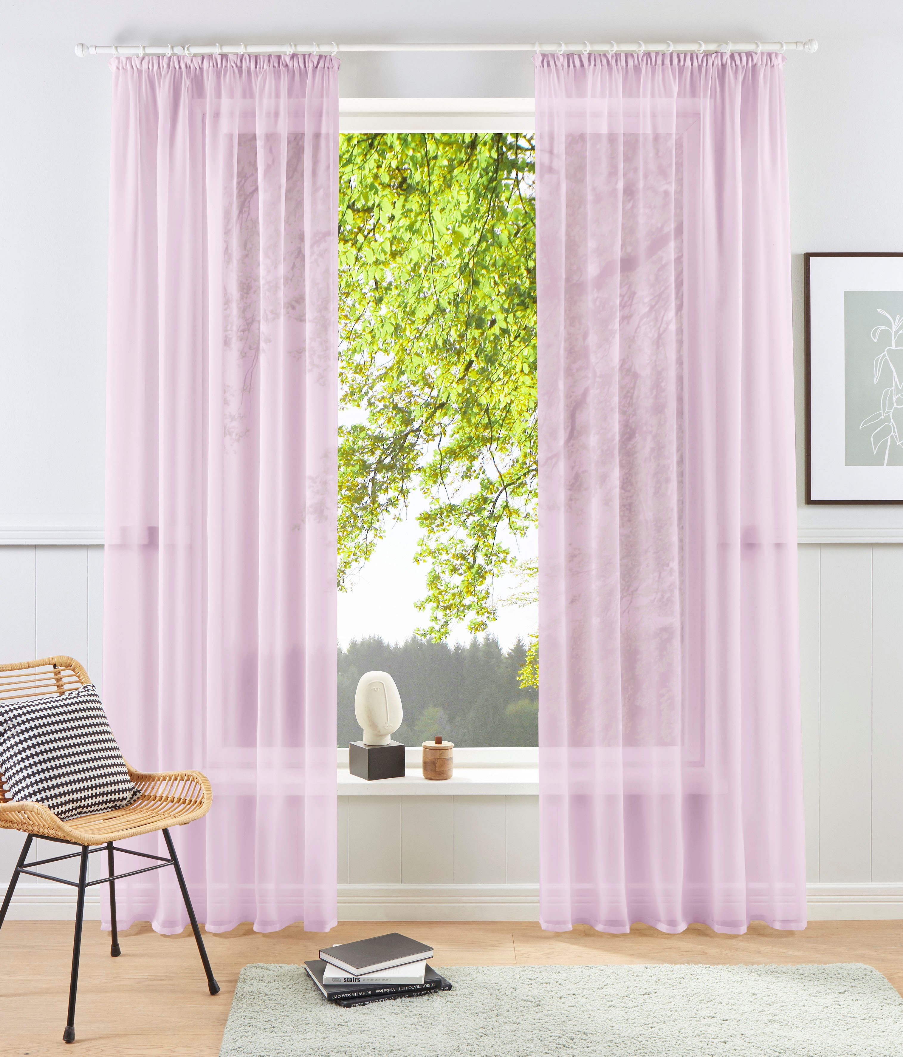 Gardine XANA, my home, Kräuselband (1 St), transparent, Polyester, 1 Schal, Voile, einfarbig, pflegeleicht rosé