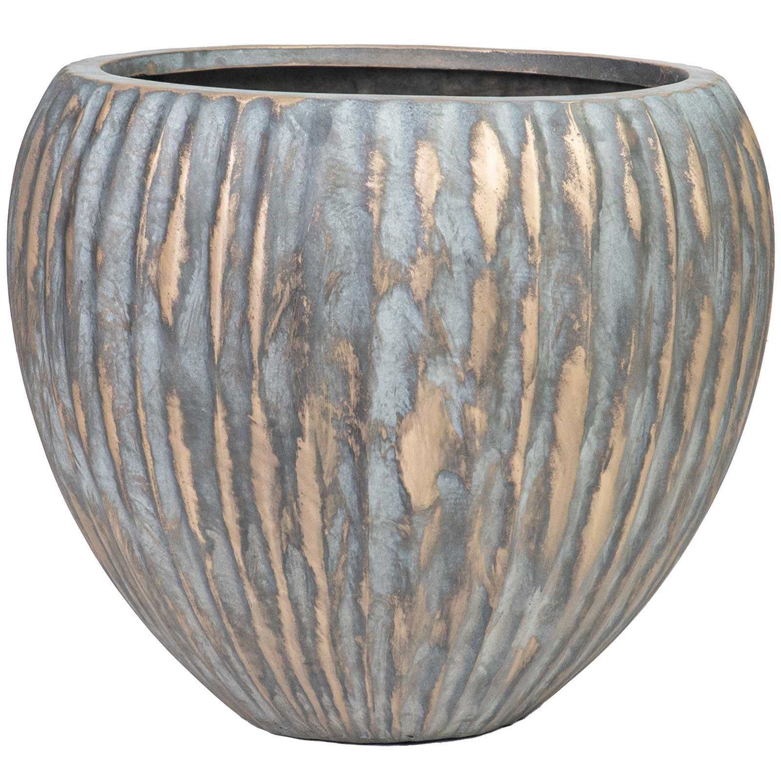 VIVANNO Blumentopf Fiberglas DRAPER Rund - Impastokupfer Geriffelt (1 St), 39x34 cm