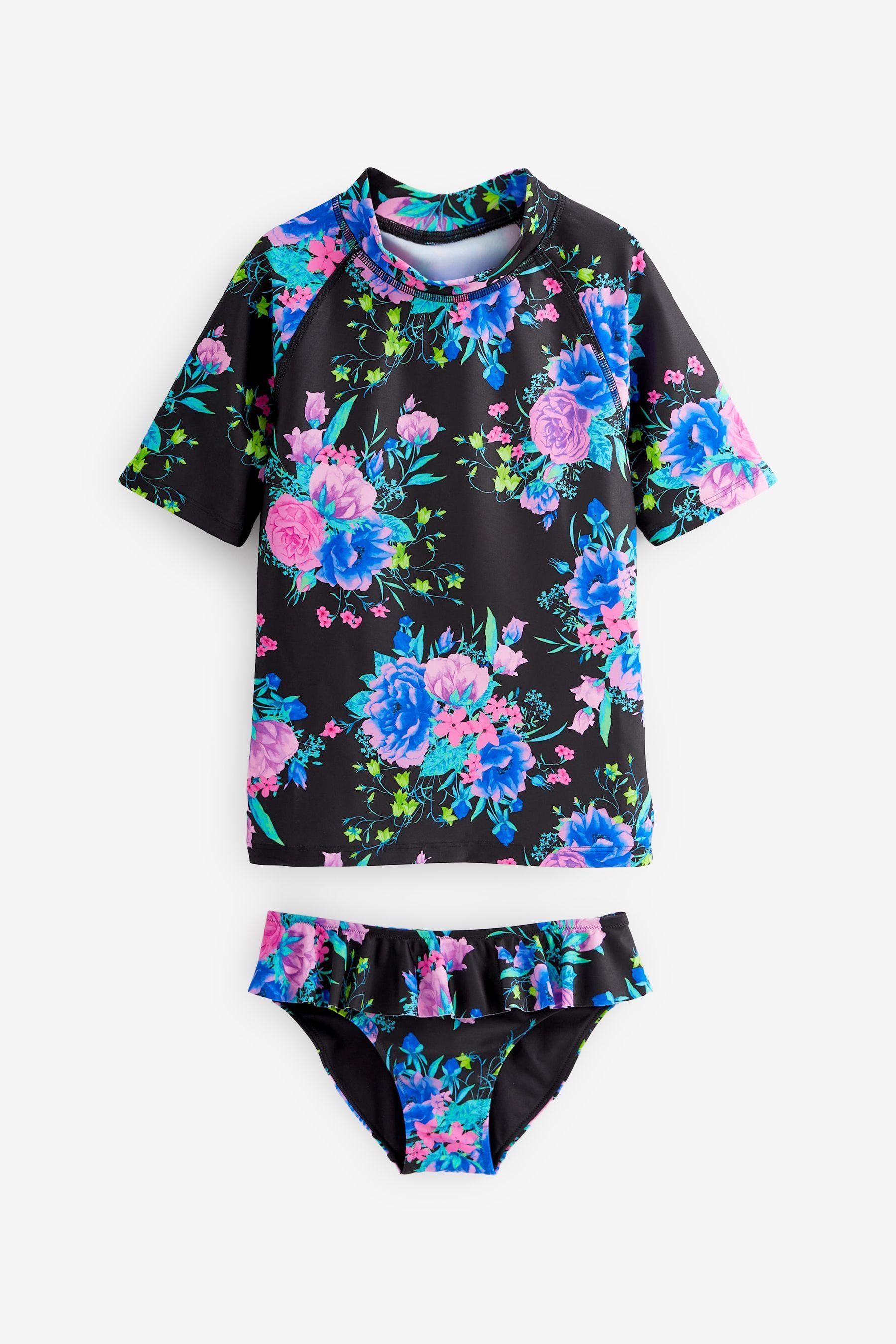 Next Badeanzug 2-teiliges Schwimmset (2-St) Floral Sonnenschutz mit Black