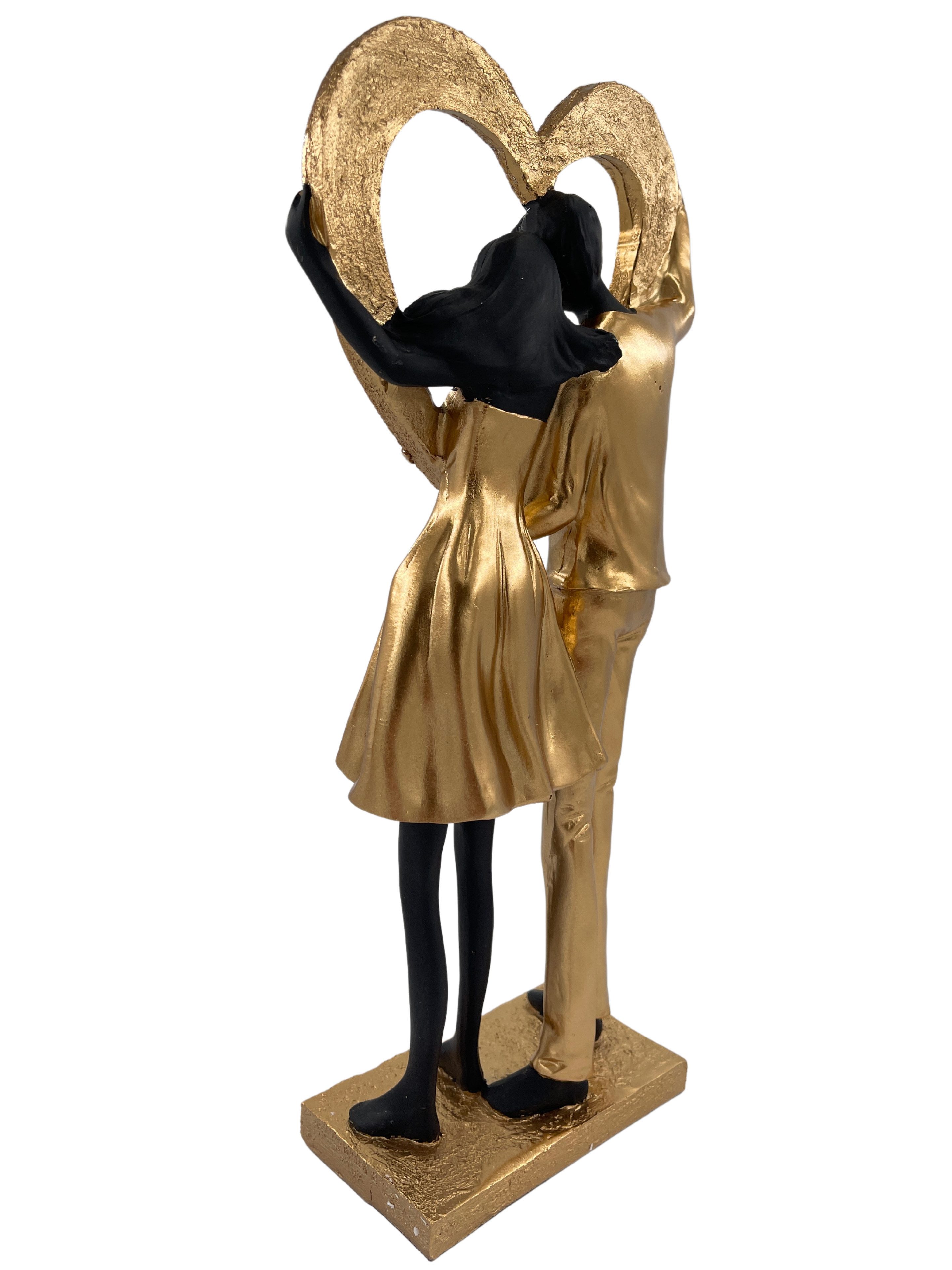 MF Skulptur Elegante Skulptur eines Paares in Schwarz und Gold mit Herz glänzend