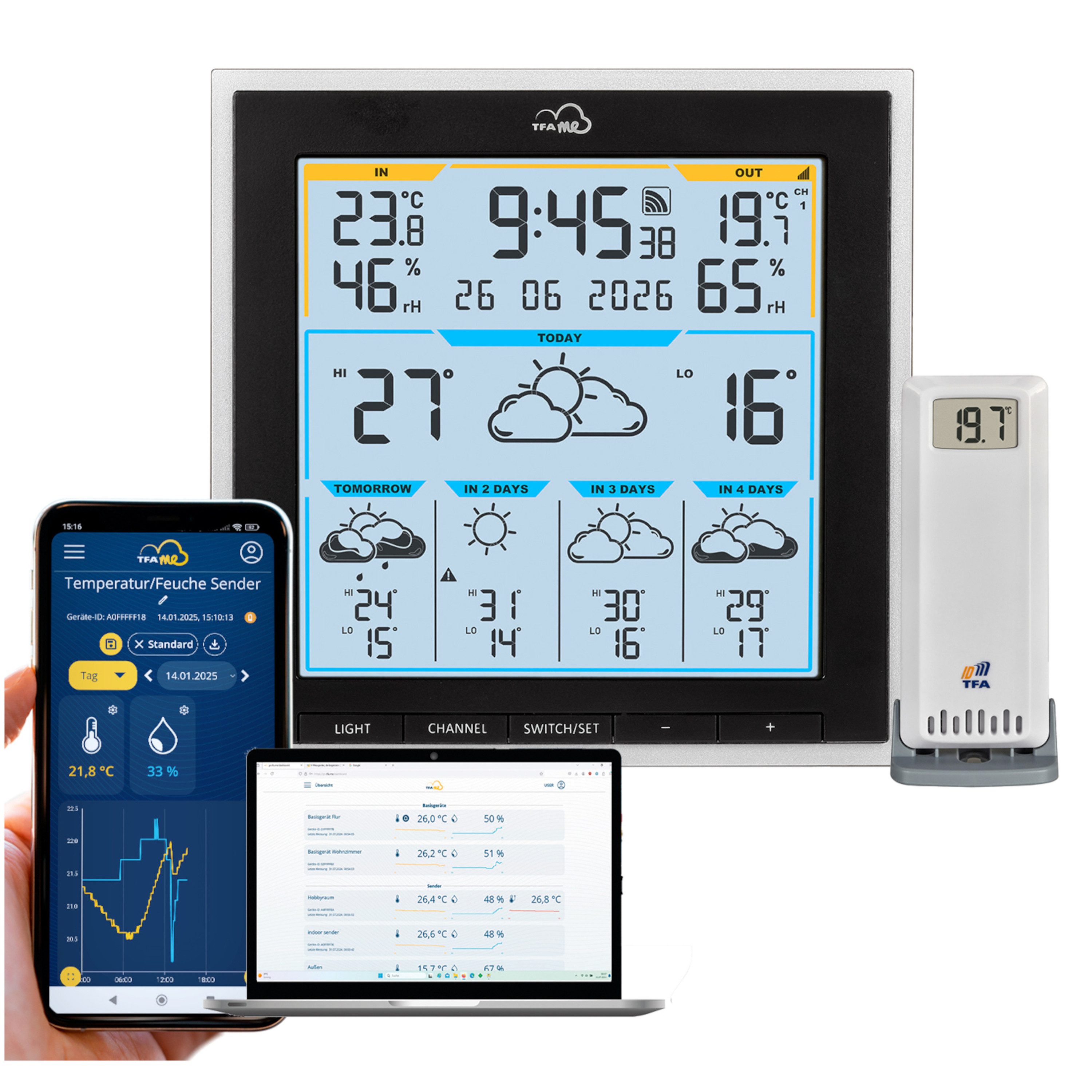 TFA Dostmann WLAN TFA 35.8105 TFA.me ID-08, mit 5 Tage Wettervorhersage Funkwetterstation