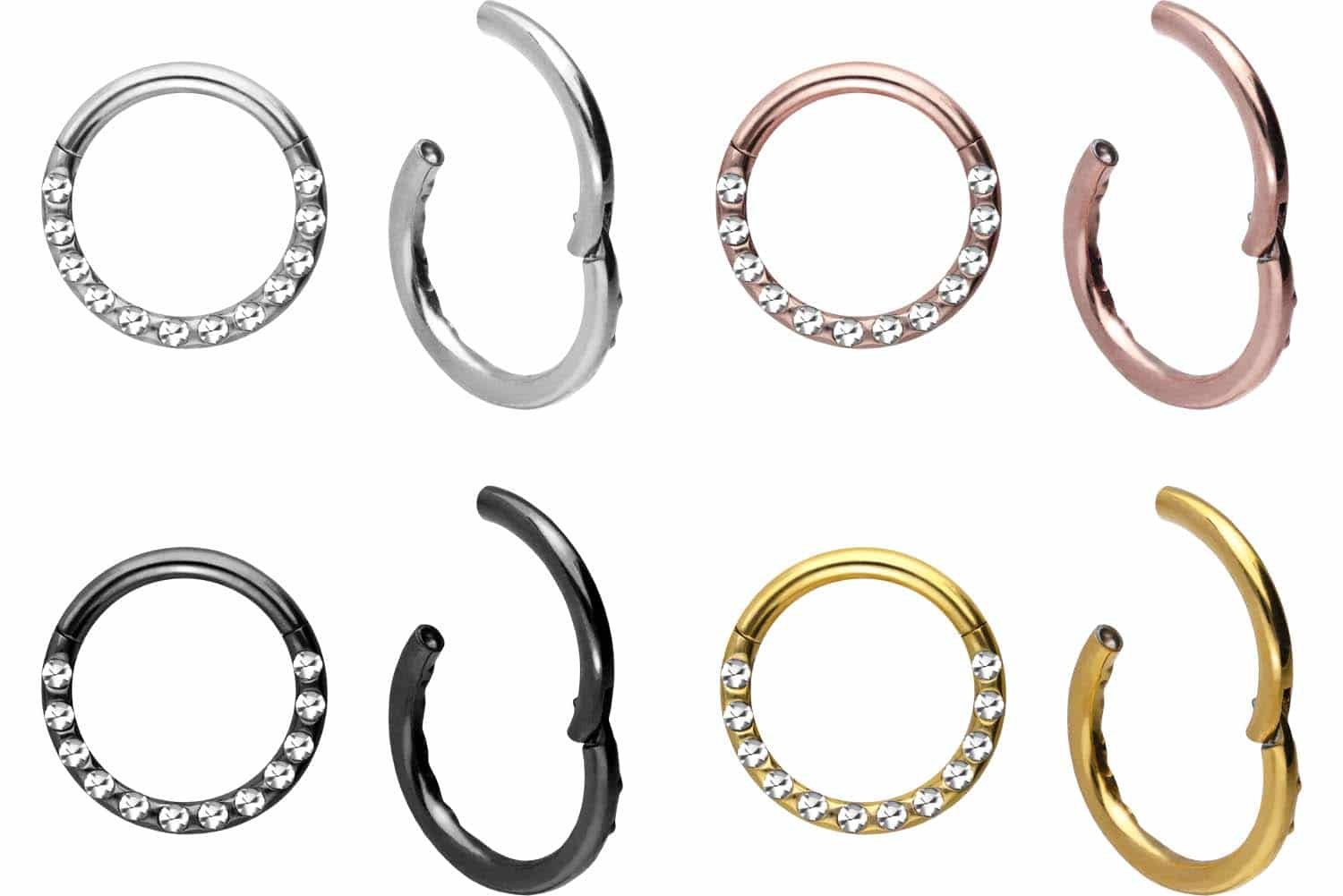 PIERCINGLINE Nasenpiercing Titan Segmentring Clicker KRISTALLE + EPOXY Ohrpiercing Septum Nase (Clicker, 1-tlg), Ohrpiercing für Conch, Helix, Tragus, Daith, Lobe