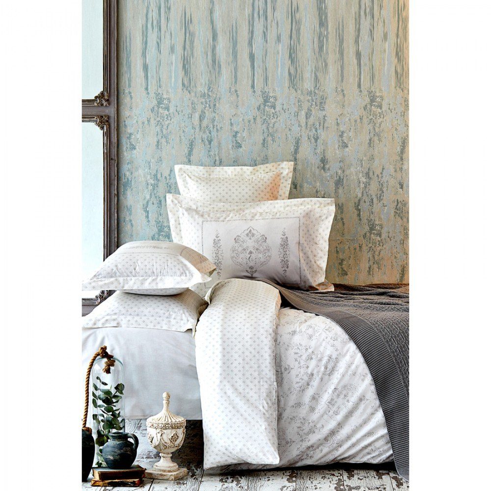 BettSet, Karaca Home Eldora BettbezugSet, Strickdecke, Grau, 100 Baumwolle Weiche Bettwäsche