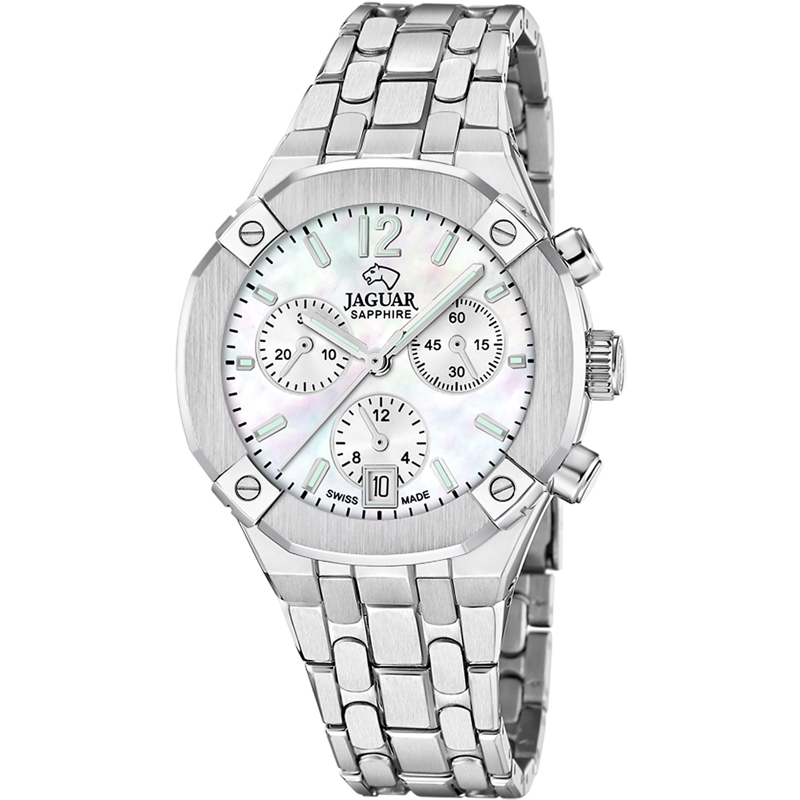 Jaguar Chronograph Diplomatic J1053_1, Quarzuhr, Armbanduhr, Damenuhr, Swiss Made, Edelstahlarmband, analog