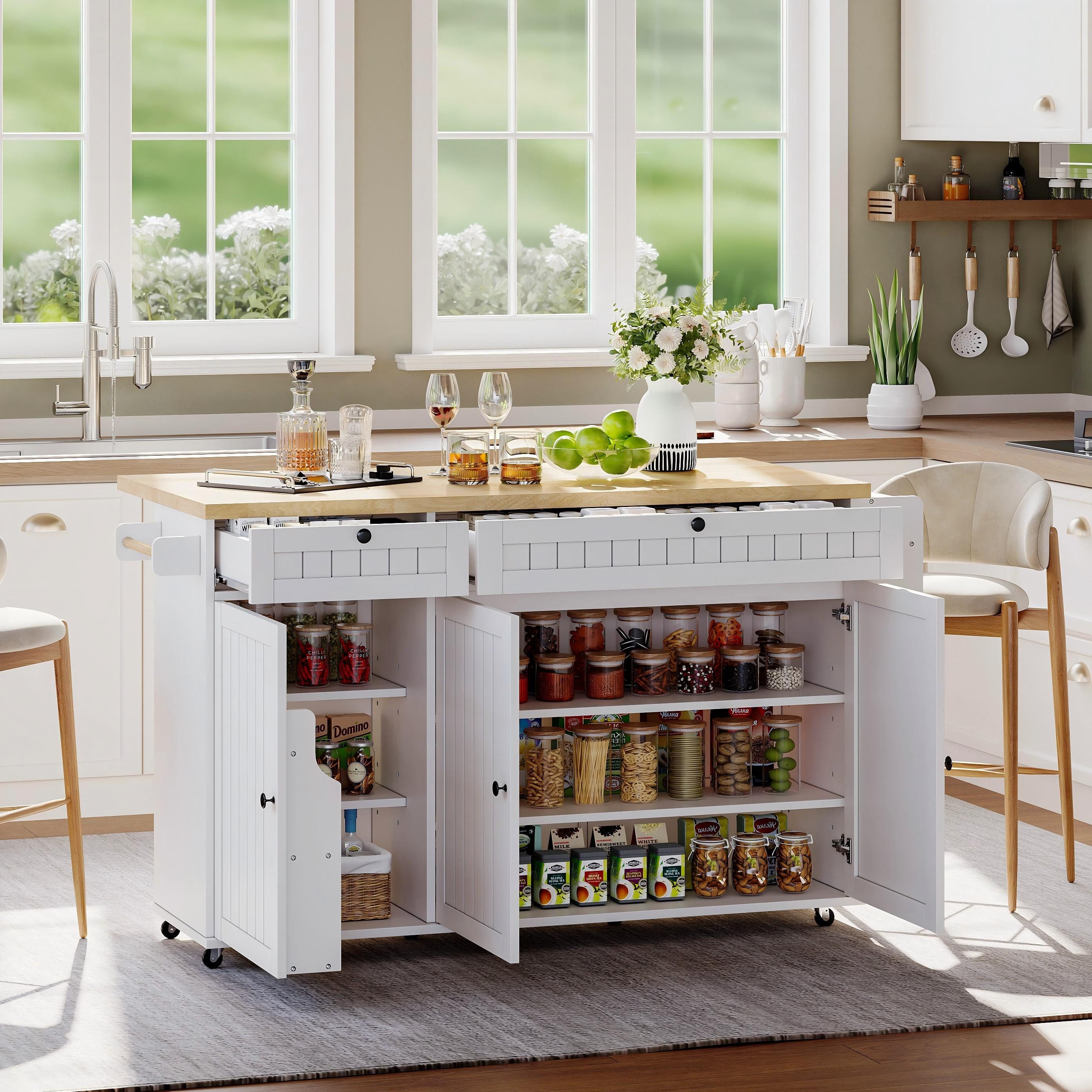 REDOM Кухниwagen Moderne Кухниinsel, (mit Klappbarer Arbeitsplatte & Stabilem Кухниschrank auf 6 Feststellbaren Rollen – Mit Ablage, Türregal, 2 Выдвижные ящики und Schrank, 1 St., 137 x 89,5 x 45 cm)