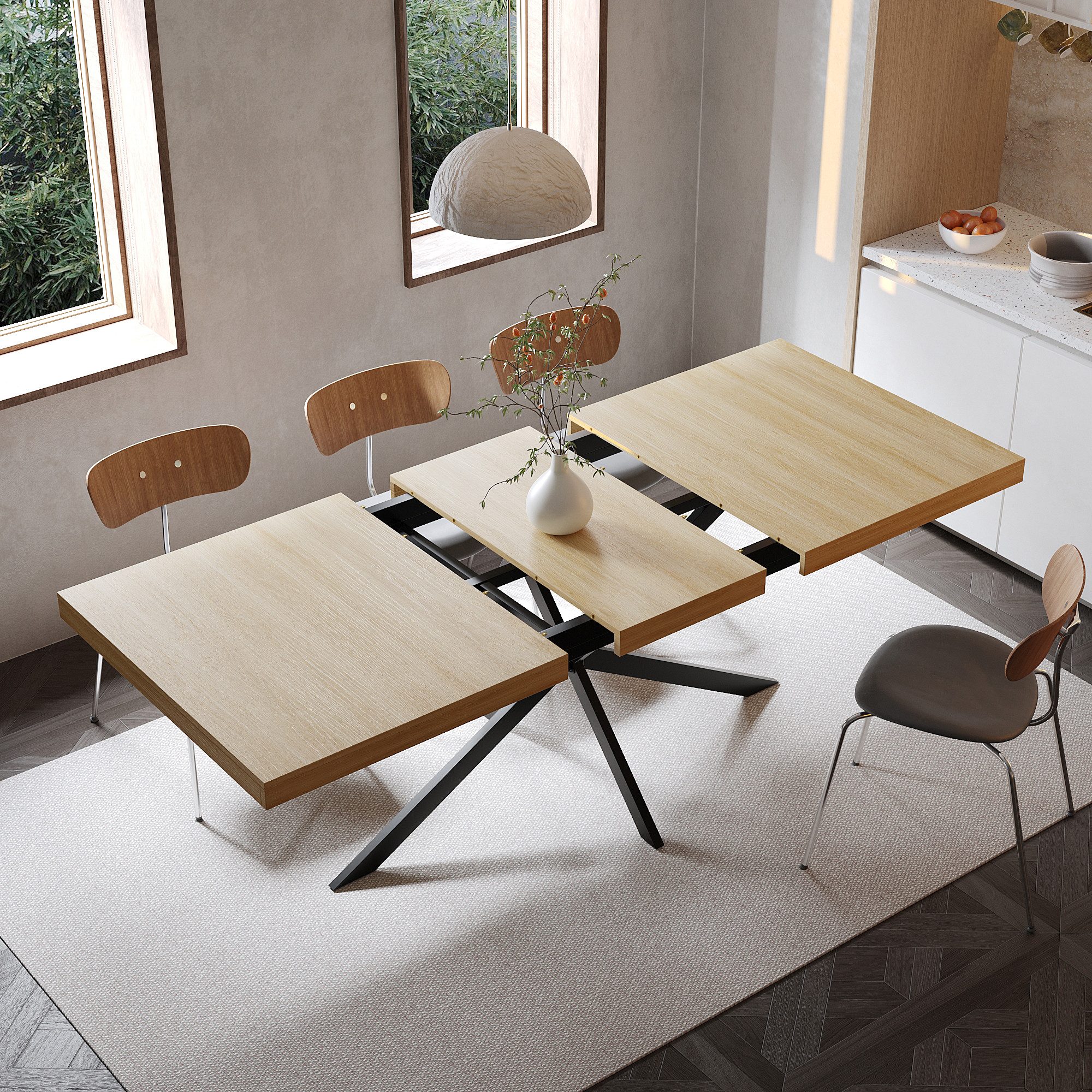 HAUSS SPOLE Esstisch 140CM-180CM ausziehbar Küchentisch mit verstecktem Stauraum,Natur (Wohnzimmertisch von 140 cm auf 180 cm ausziehen, integrierte Staufach unter der Tischplatte), Ideal für Esszimmer, Küchen oder Wohnbereiche