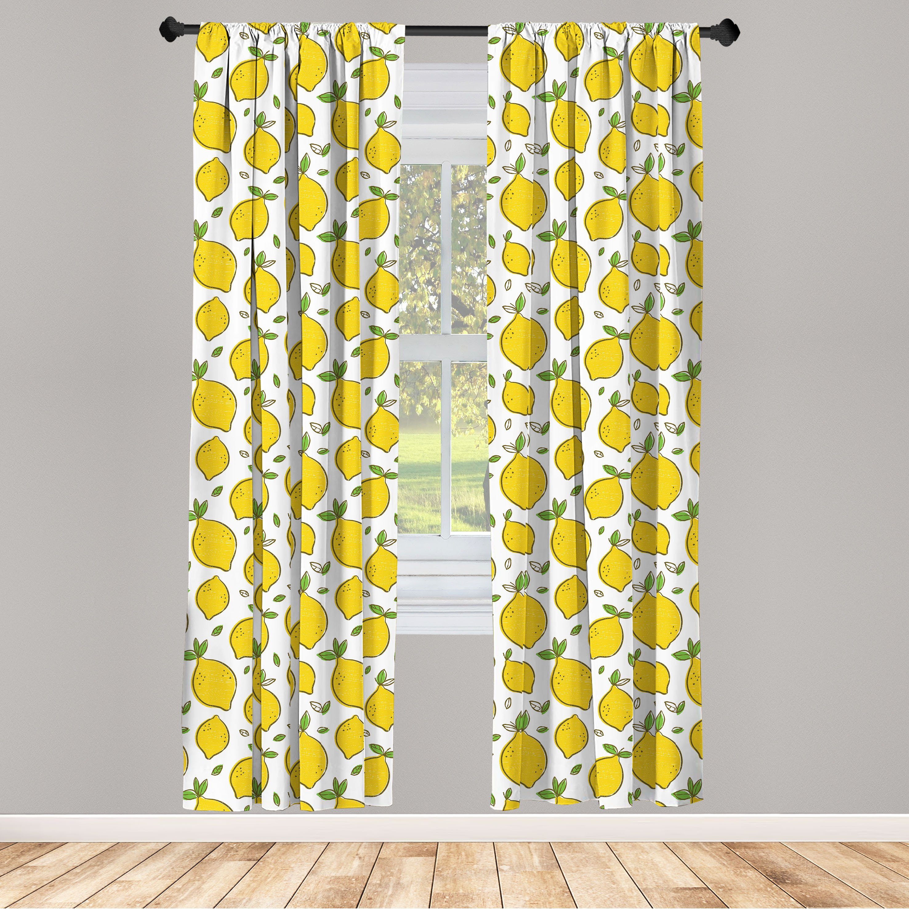 Gardine Vorhang für Wohnzimmer Schlafzimmer Dekor, Abakuhaus, Microfaser, Zitronen Zitrusfrüchte Blätter Kunst