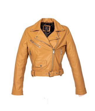 Be Noble Lederjacke Nevada Kurze beige Lederjacke im Bikerstyle mit Gürtel