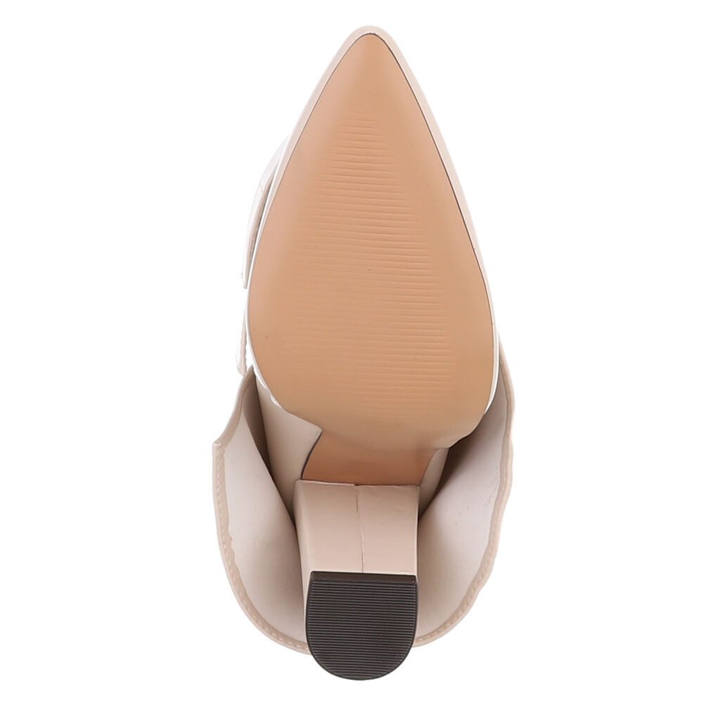 Ital-Design Elegante Stiefeletten mit umgeschlagenem Schaft für Damen High-Heel-Stiefel (90169675) Blockabsatz Stiefel in Beige