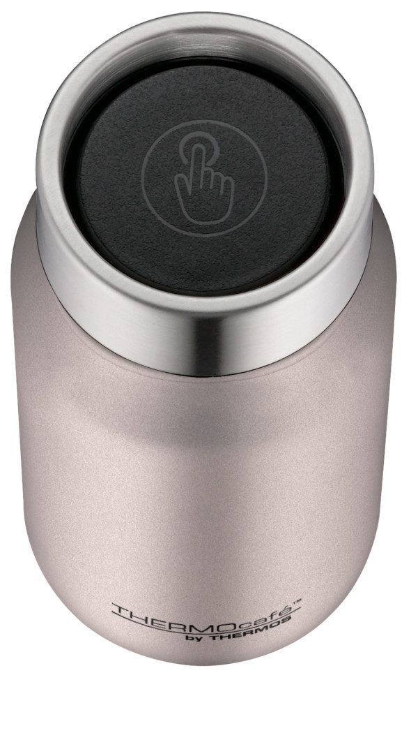 THERMOcafé Thermobecher TC DRINKING MUG, absolut dicht, spülmaschinenfest, 1-tlg., Edelstahl, Kunststoff, Silikon, 0,35l, 8h heiß & 16h kalt, zerlegbares Push Button Lid