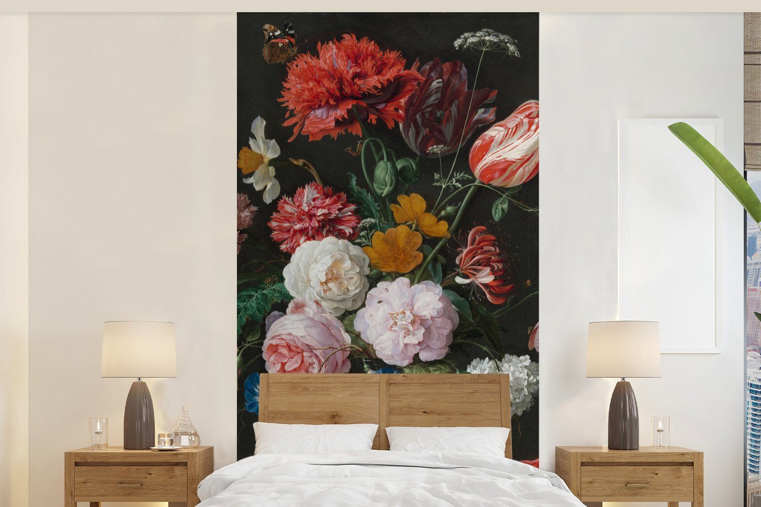 MuchoWow Fototapete Stilleben mit Blumen in einer Glasvase - Gemälde von Jan Davidsz. de, Matt, bedruckt, (2 St), Vliestapete für Wohnzimmer Schlafzimmer Küche, Fototapete