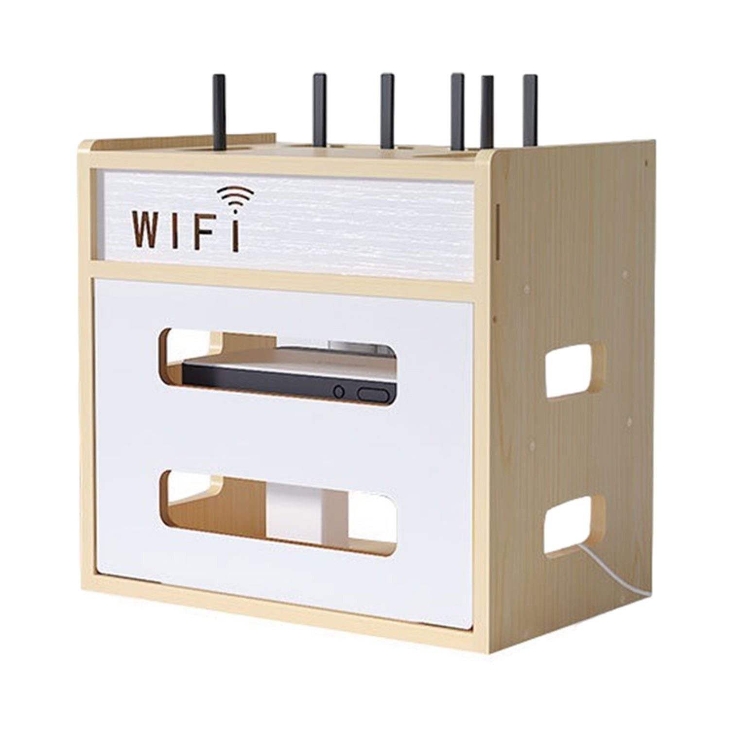 Refttenw Standregal 3 Fächer Router Regal Holz Kabelbox 34x21x32cm