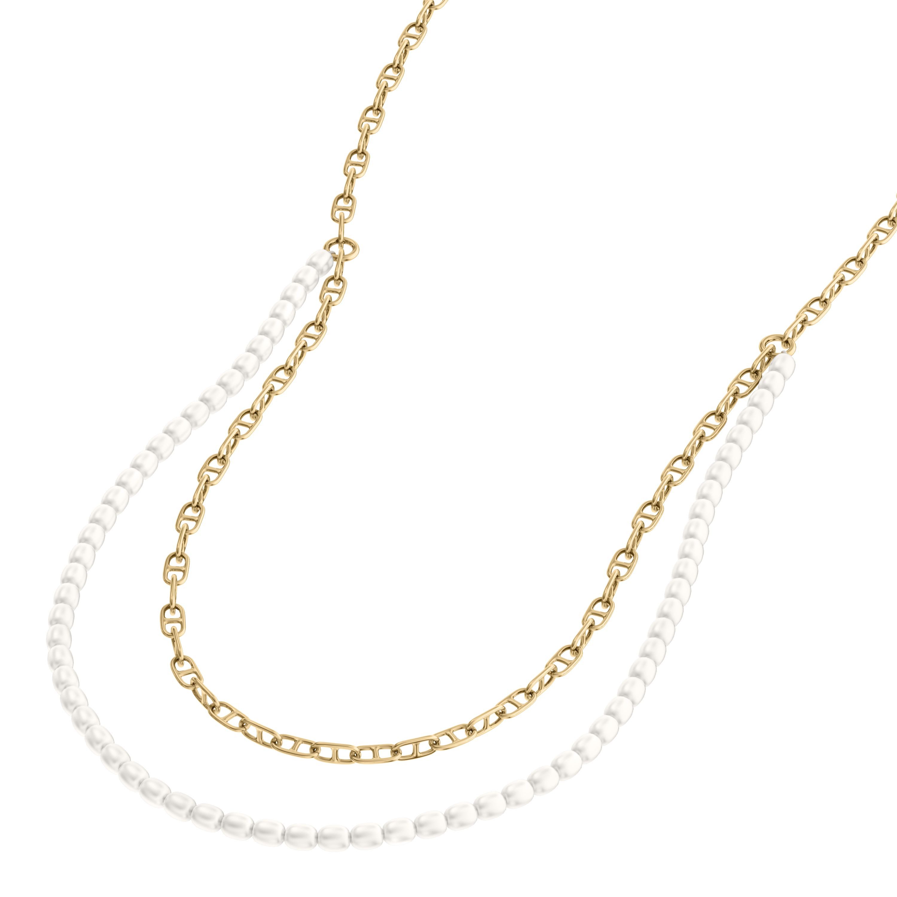 Fossil Kette ohne Anhänger Schmuck Geschenk Metall Halskette Layering Heritage, mit Süßwasserzuchtperle