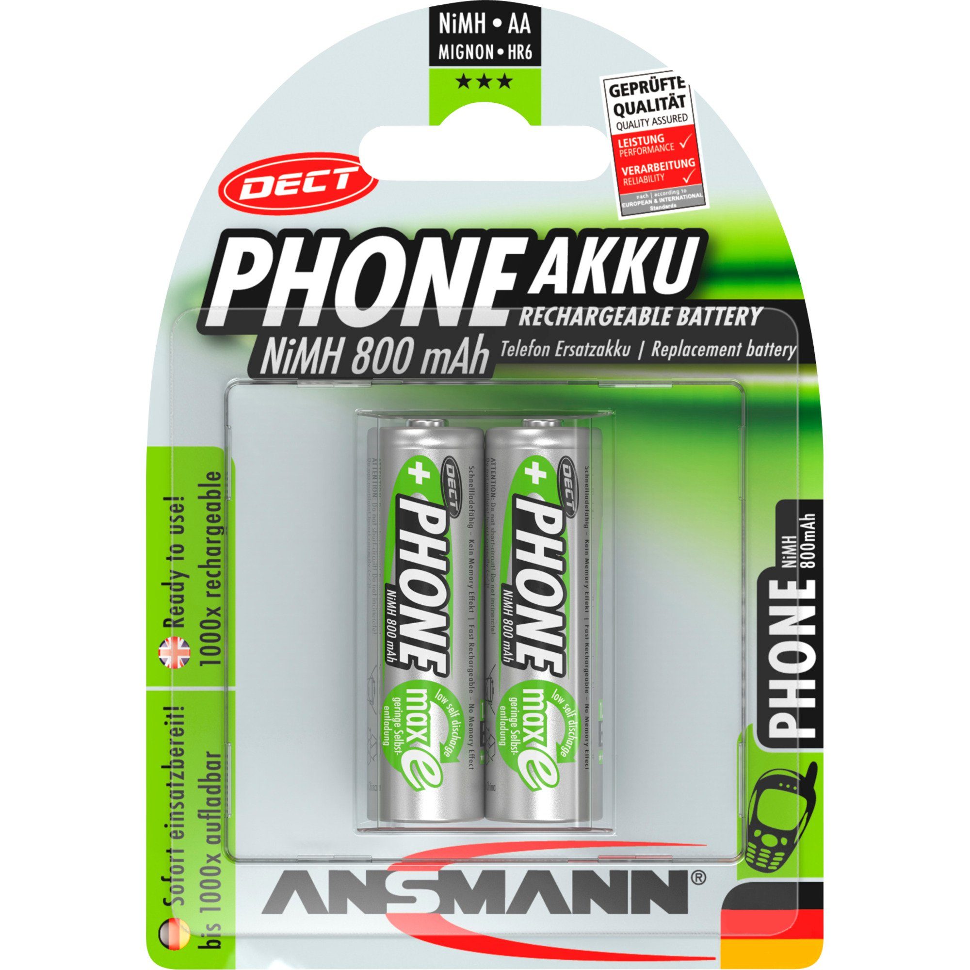 ANSMANN AG Ansmann 800mAh DECT, Akku, (2x AA (Mignon) Akku (1,2 V V)