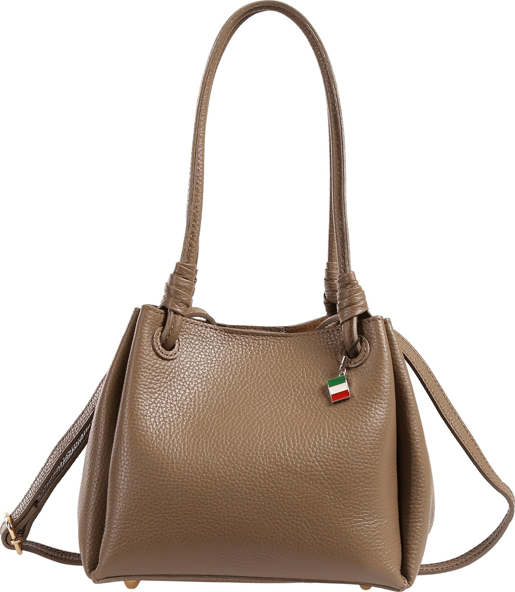 FLORENCE Schultertasche Florence Damen Schultertasche Leder (Schultertasche), Damen Schultertasche Leder, dunkelbeige, taupe ca. 22 x 18cm hoch