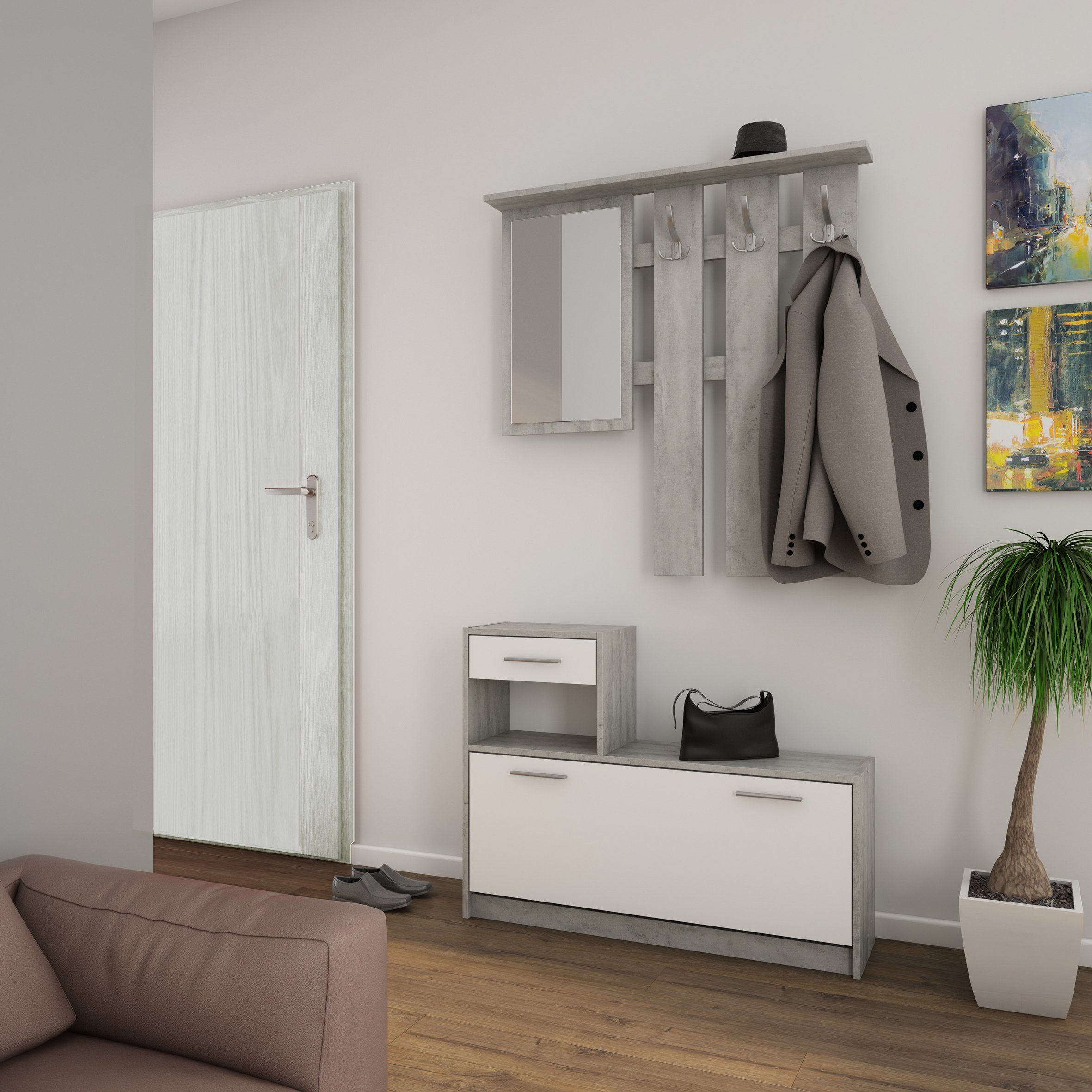 byLIVING Garderoben-Set TAMINA, (in Anthrazit/Old-Wood-Optik oder Weiß/Beto günstig online kaufen