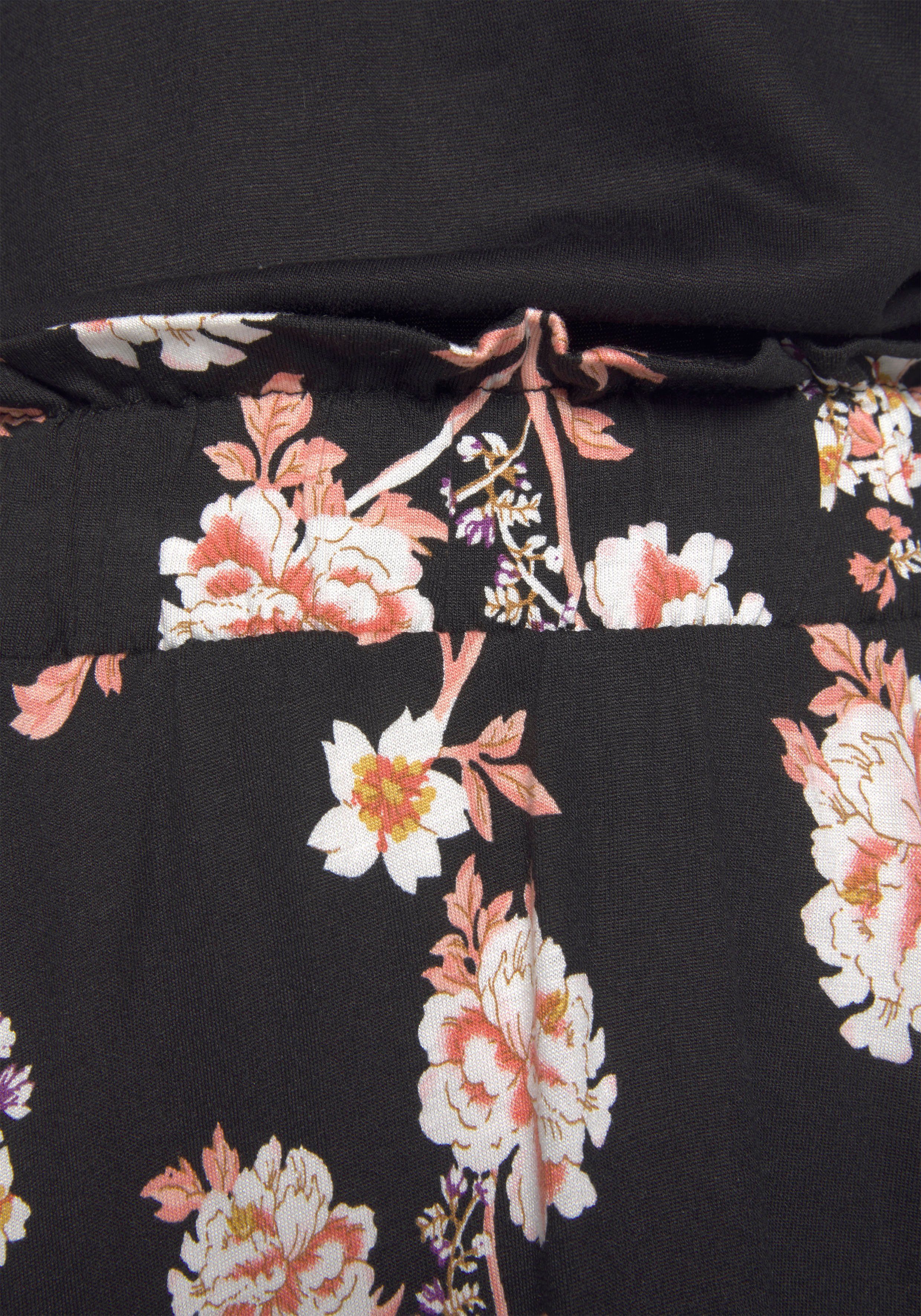 LASCANA Jerseykleid mit bedrucktem Rock, Gummizug in der Taille kurzärmliges Sommerkleid, T-Shirtkleid, Viskosekleid, casual